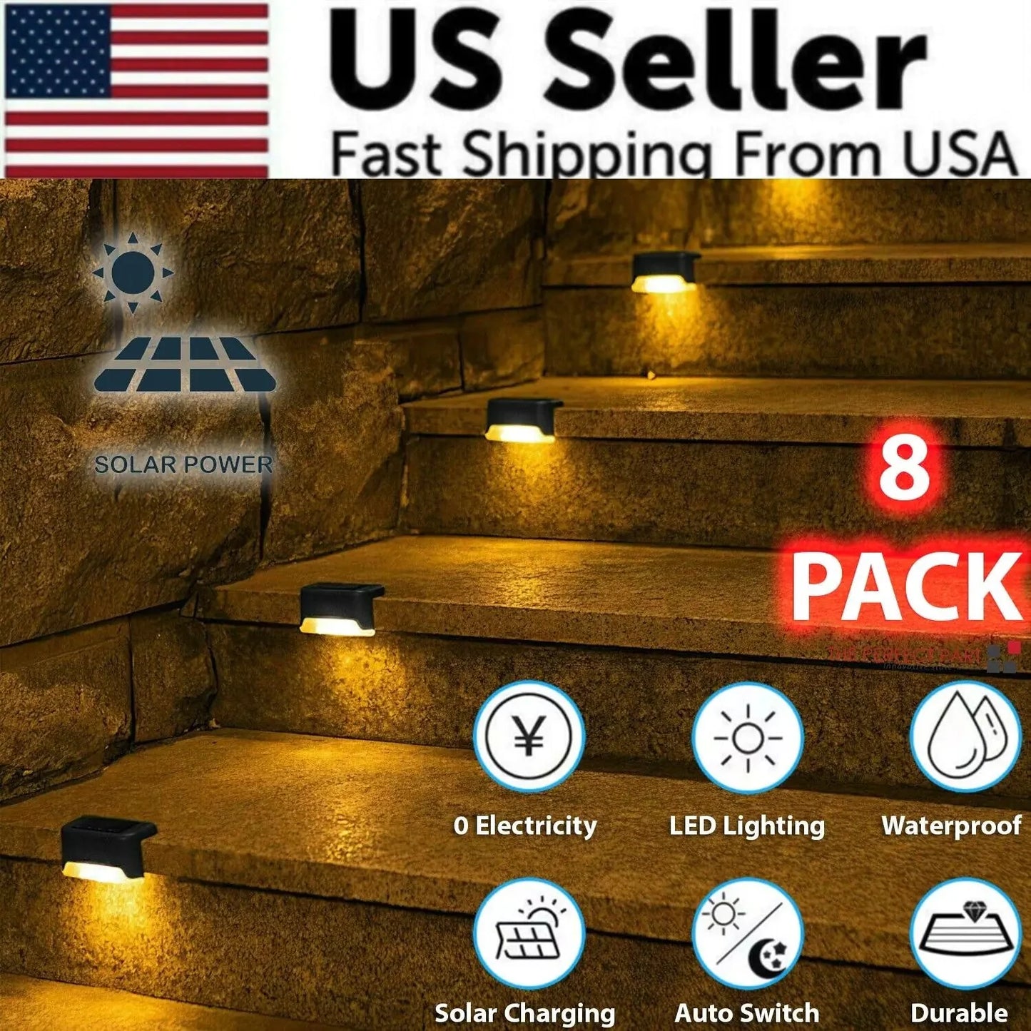 8 Pack New Solar Deck Lights Outdoor Waterproof LED Steps Lamps For Stairs Fence Anti Spier