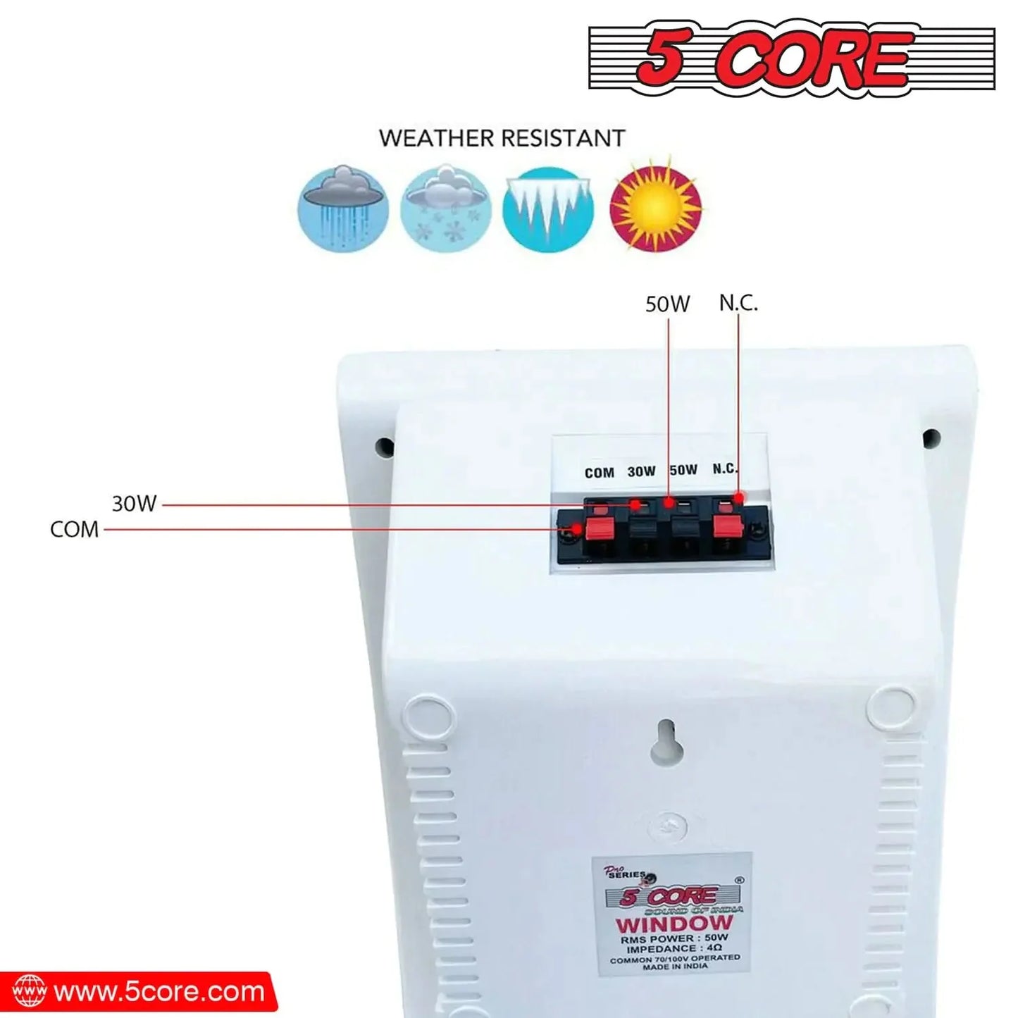 5Core Outdoor Speakers Stereo In Wall 500W Peak Passive Home Audio System Anti Spier