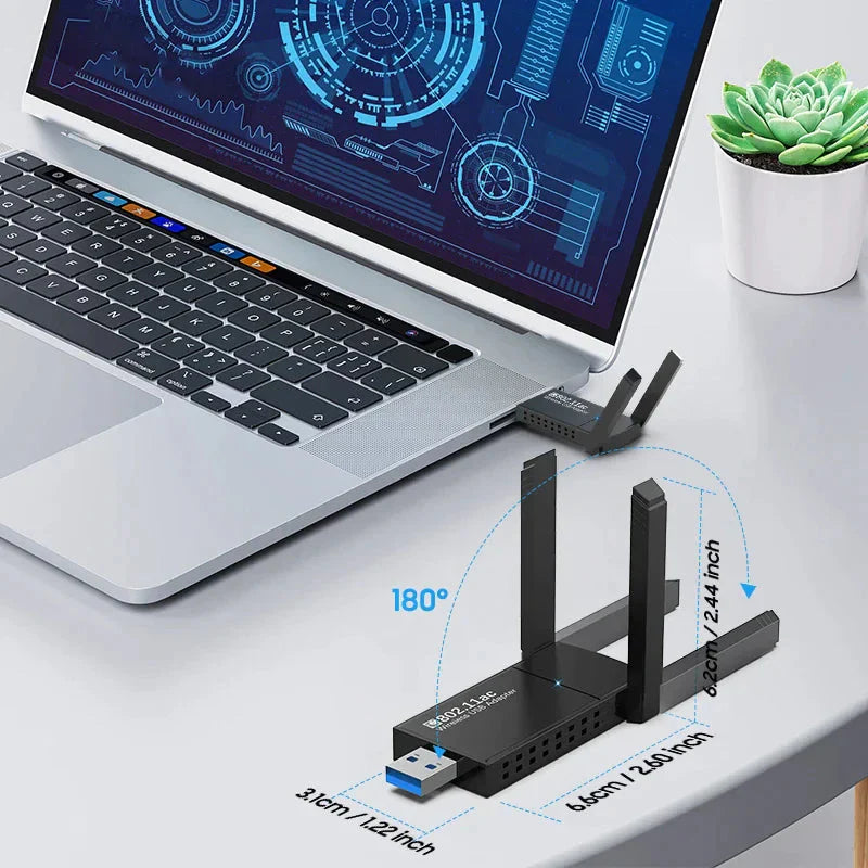 USB 3.0 Wireless WIFI Adapter 1300Mbps Long Range Dongle Dual Band 5Ghz Network Anti Spier