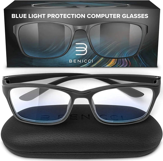 Stylish Blue Light Blocking Glasses for Women or Men - Ease Computer and Digital Eye Strain Dry Eyes Headaches and Blurry Vision - Instantly Blocks Glare from Computers and Phone Screens w/Case Anti Spier