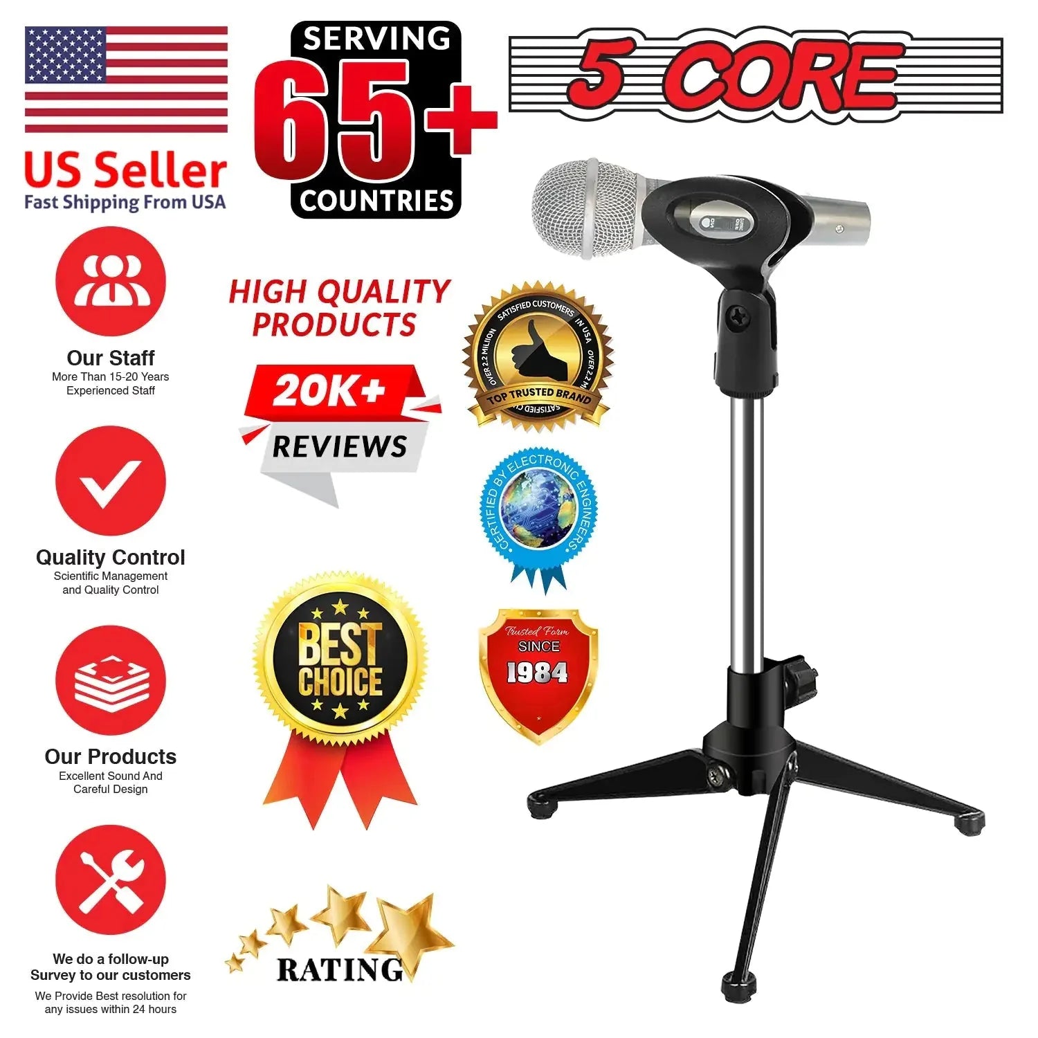 5Core Desktop Mic Stand Tripod Universal Desk Microphone Holder Table Top Stands Anti Spier