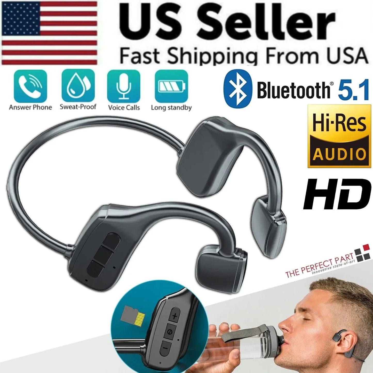 Bone Conduction Headphones Bluetooth 5.1 Wireless Headset Earbuds Outdoor Sport Anti Spier