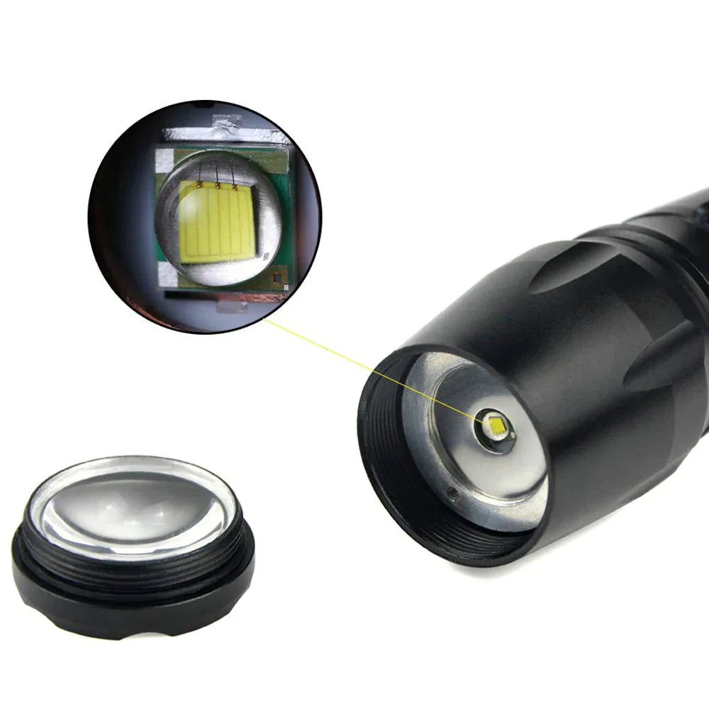 Super-Bright 90000LM LED Tactical Flashlight 5 Modes Zoomable Torch Searchlight Anti Spier