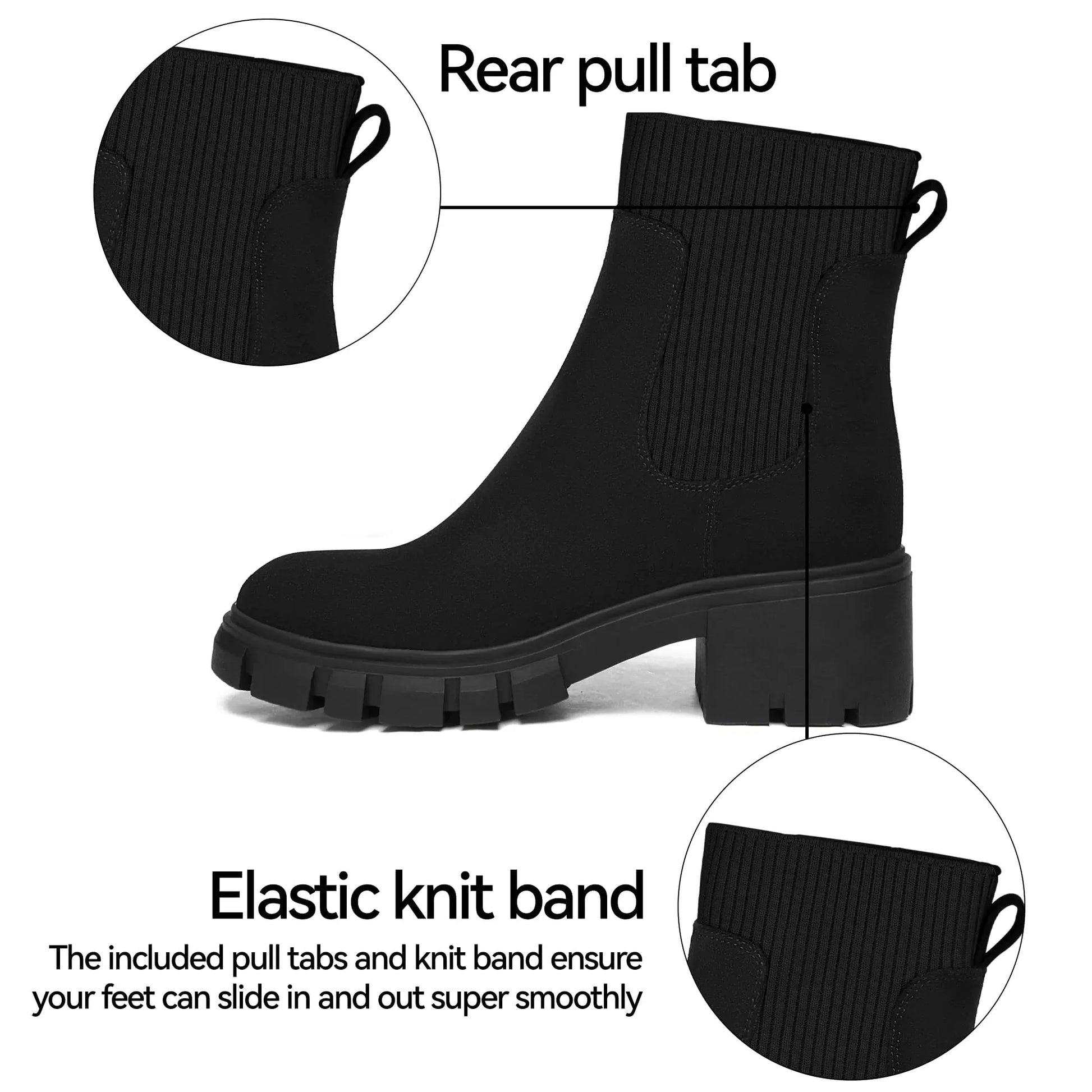 Athlefit Women's Chelsea Boots Fashion Slip on Platform Ankle Boots Lug Sole Chunky Booties 8 02black Anti Spier