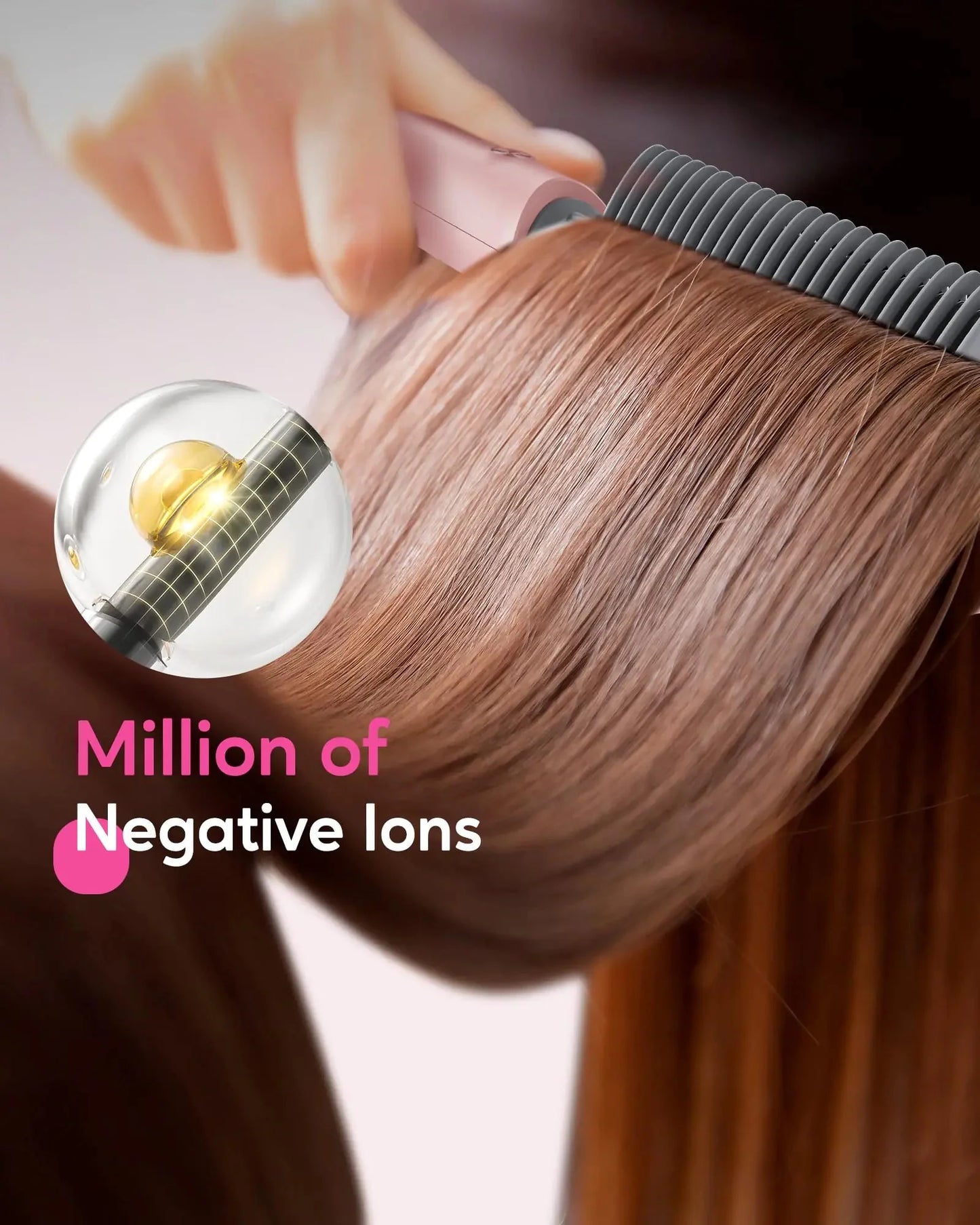 Wavytalk Hair Straightener Brush, Ionic Hair Straightening Comb for Women, Anti-Scald Ceramic Straightening Brush Fast Heating for Home Salon, Dual Voltage Pink. Anti Spier