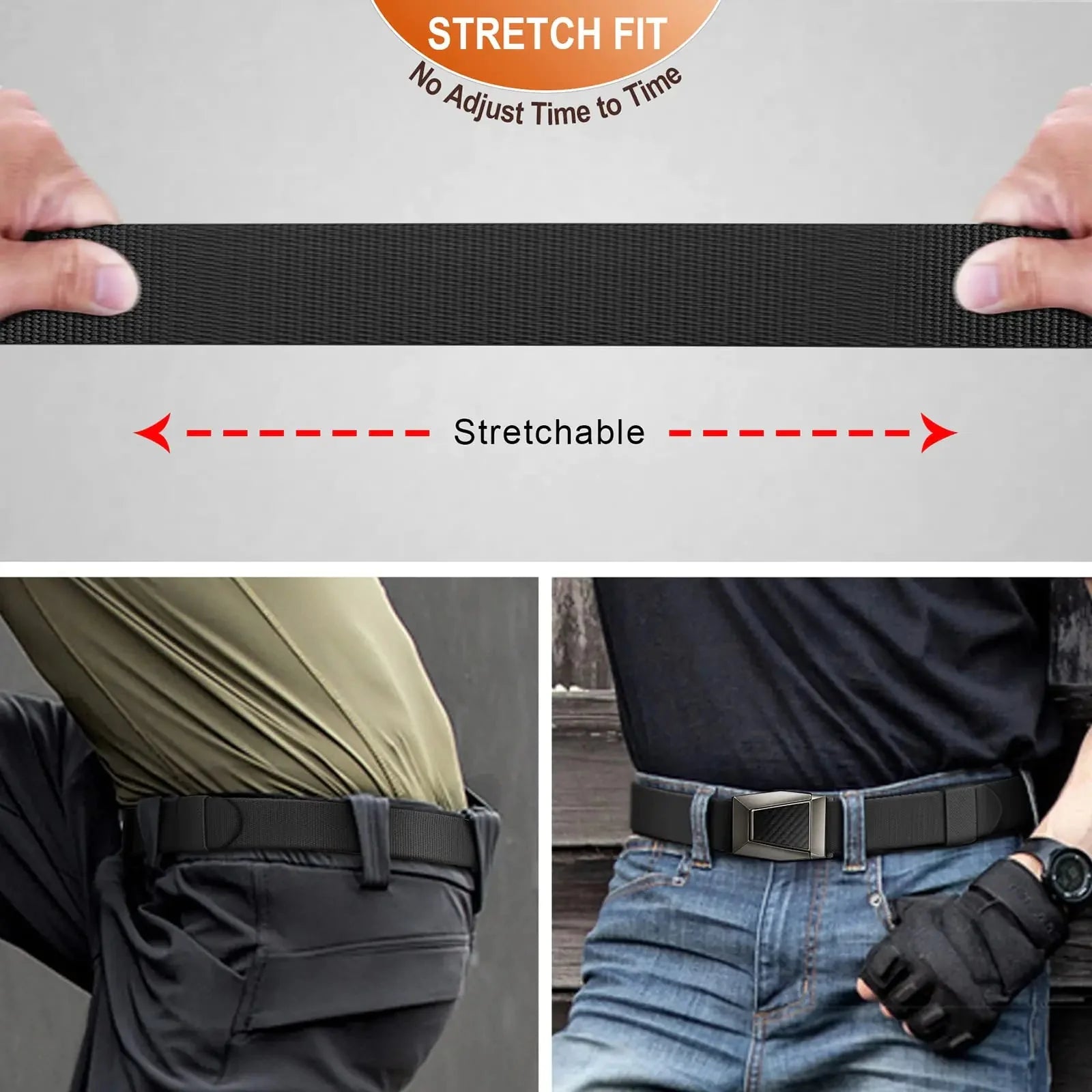 BULLIANT Tactical Belt for Men, Men Stretch Nylon Web Gift Belt 1.5"-Hiking Rigger Military Work-Quick Release Black2972 34"-38"Waist Adjustable Anti Spier