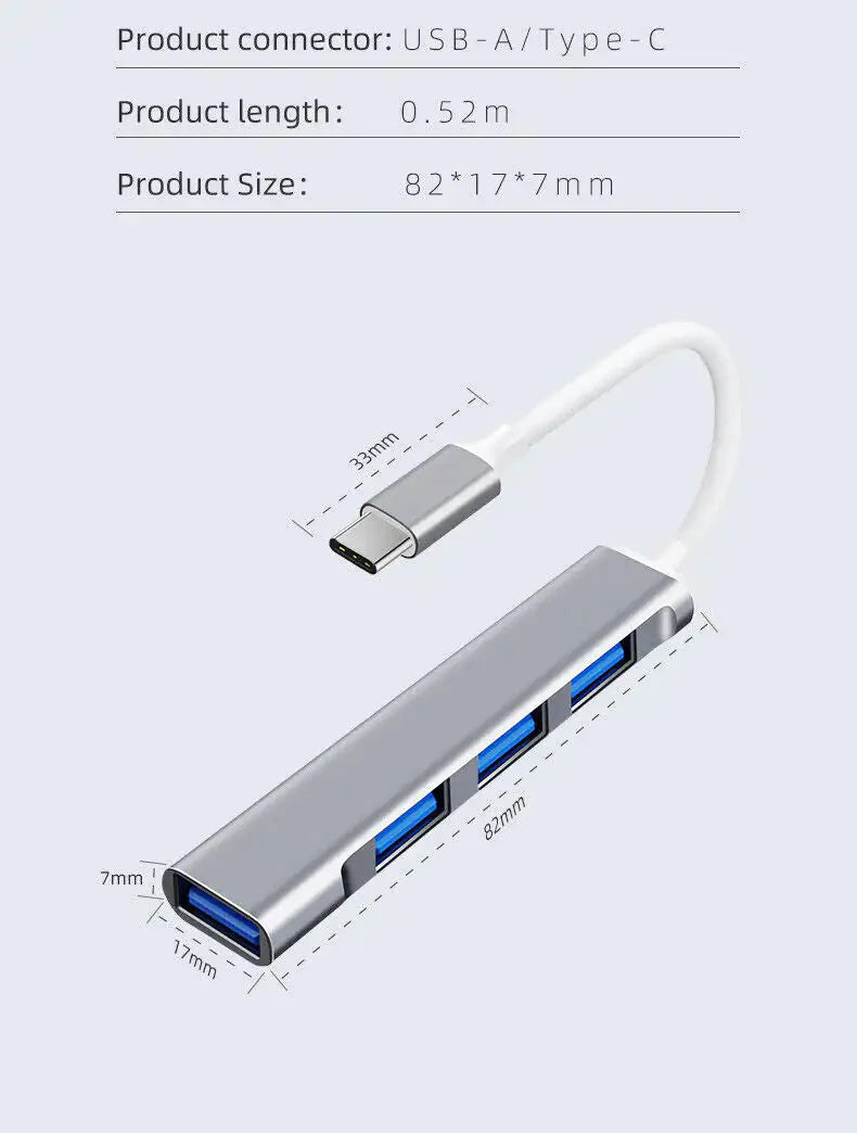 USB-C Type C to USB 3.0 4 Port Hub Splitter For PC Mac Phone MacBook Pro iPad Anti Spier