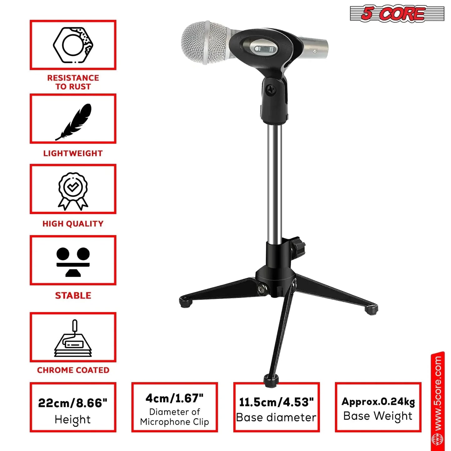 5Core Desktop Mic Stand Tripod Universal Desk Microphone Holder Table Top Stands Anti Spier