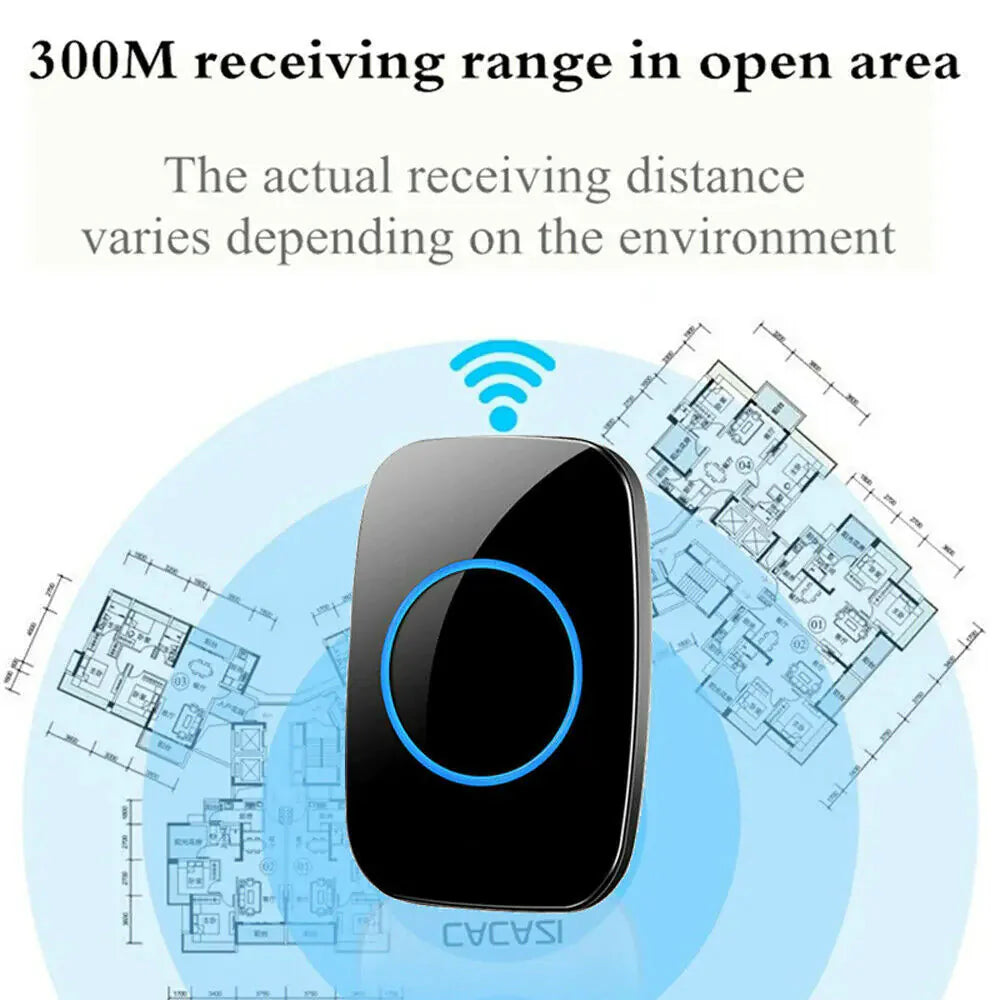 Wireless Doorbell Chime Waterproof Plugin Receiver Adjustable Volume 1000FT Kit Anti Spier