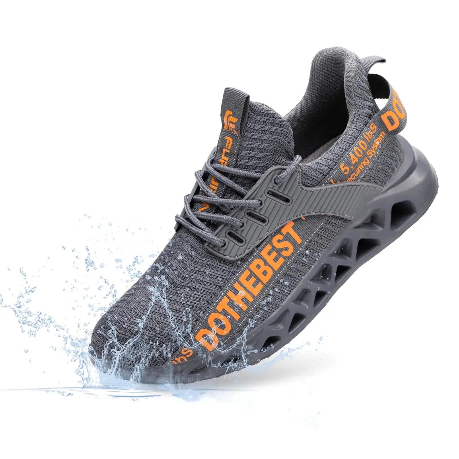 Furuian Steel Toe Sneakers for Men Women Lightweight Safety Shoes Comfortable Puncture Proof Slip On Indestructible Work Shoes 6.5 Women/5 Men Waterproof Grey Anti Spier