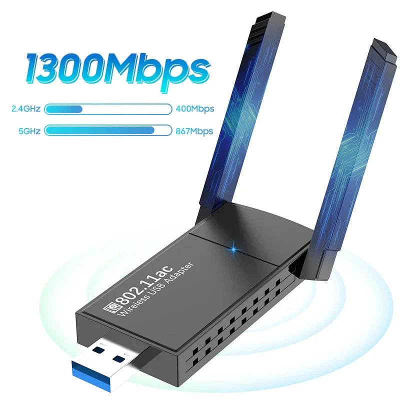 USB 3.0 Wireless WIFI Adapter 1300Mbps Long Range Dongle Dual Band 5Ghz Network Anti Spier