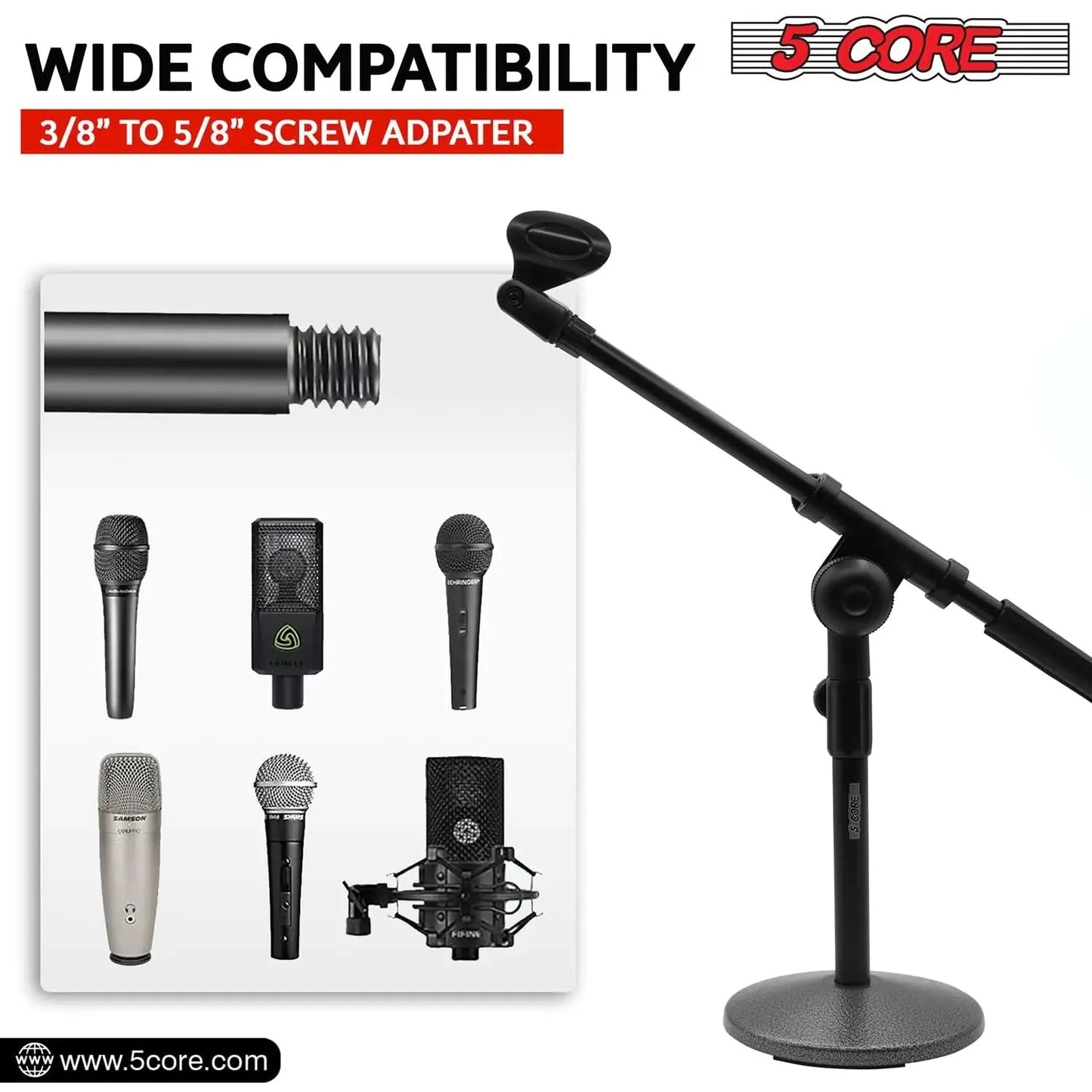 5Core Round Base Desktop Mic Stand Universal Desk Microphone Holder Table Top Stands BLACK Anti Spier