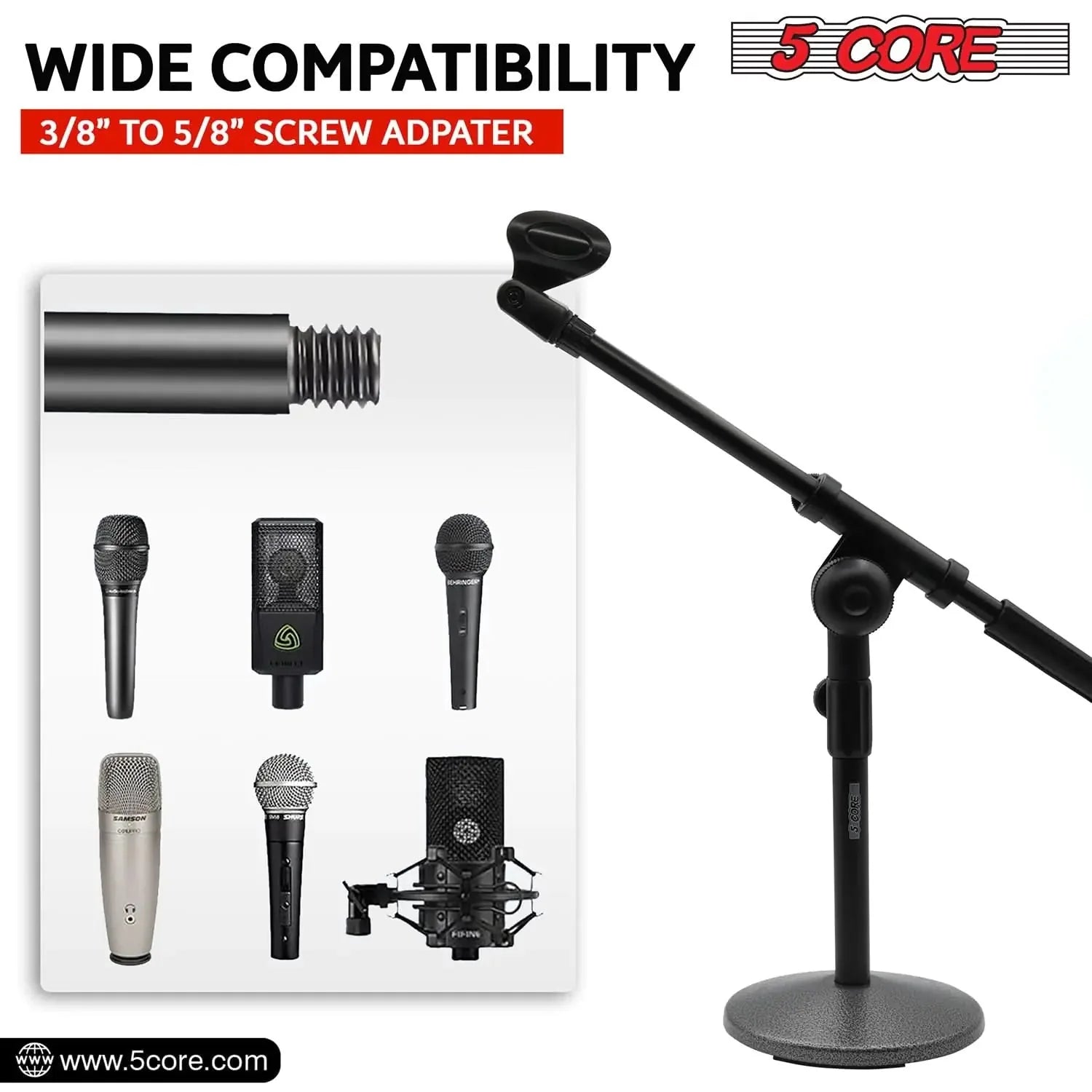 5Core Round Base Desktop Mic Stand Universal Desk Microphone Holder Table Top Stands BLACK Anti Spier