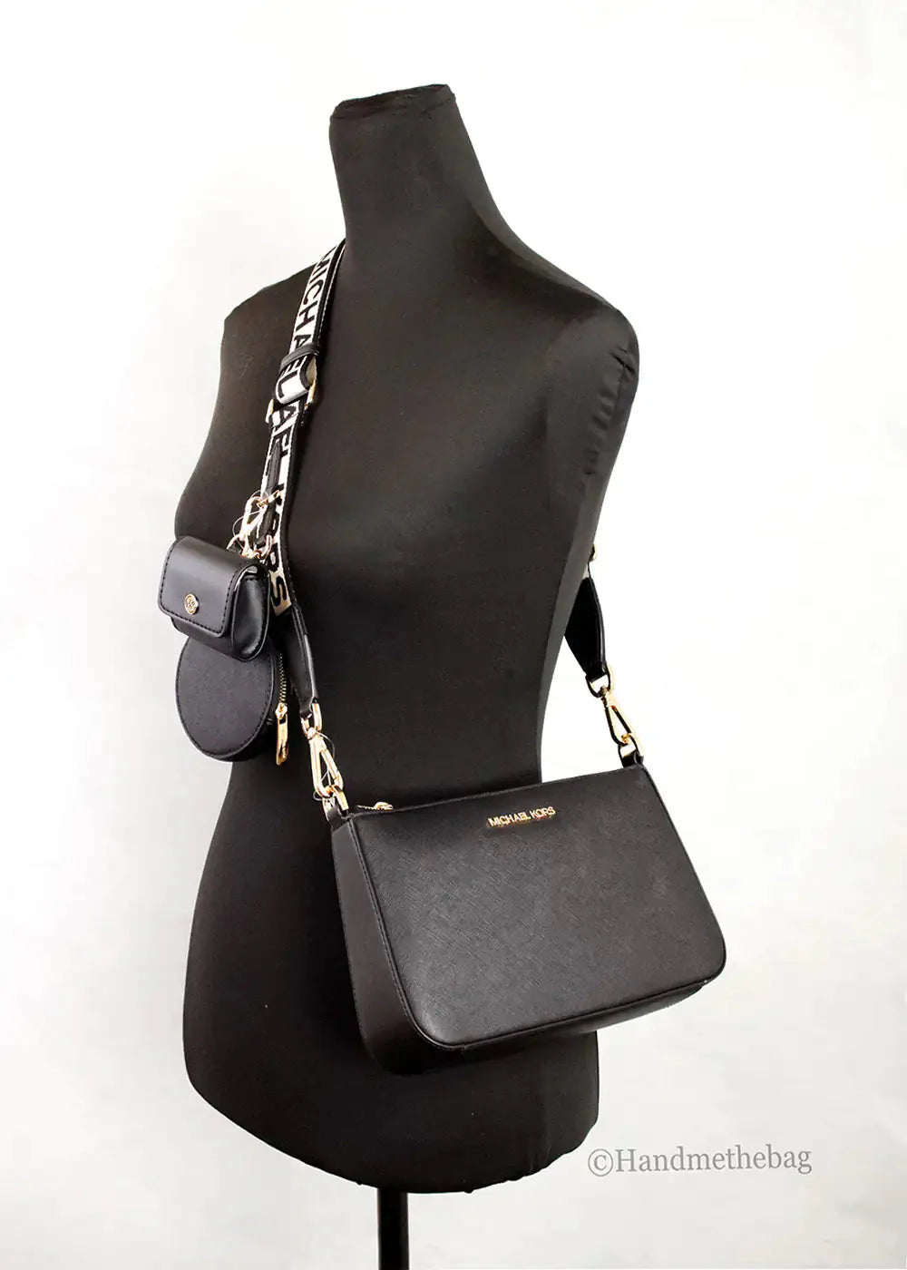 Michael Kors Jet Set Black Leather Tech Crossbody Bag Anti Spier