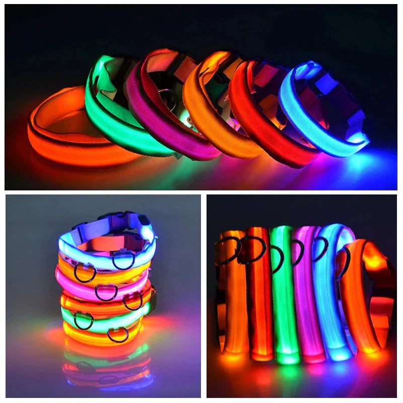 LED Adjustable Dog Collar Blinking Flashing Light Up Glow Pets Safety Waterproof Anti Spier