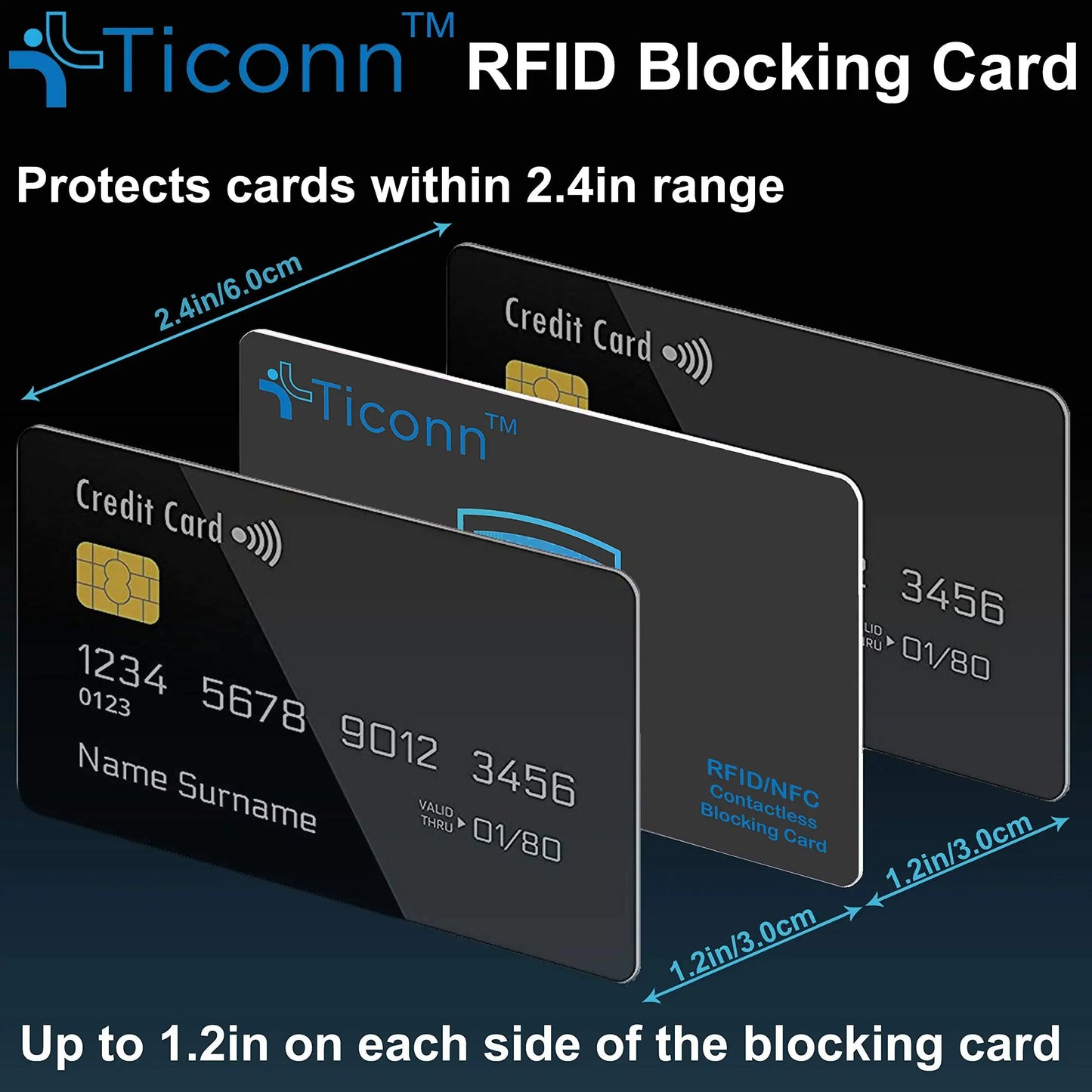 TICONN RFID Blocking Cards - 4 Pack, Premium Contactless NFC Debit Credit Card Passport Protector Blocker Set for Men & Women, Smart Slim Design Perfectly fits in Wallet/Purse (4) Anti Spier