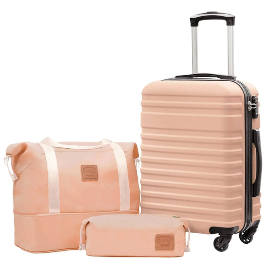 Coolife Suitcase Set 3 Piece Luggage Set Carry On Hardside Luggage with TSA Lock Spinner Wheels (Pink, 3 piece set (DB/TB/20)) Pink 3 piece set (DB/TB/20) Anti Spier