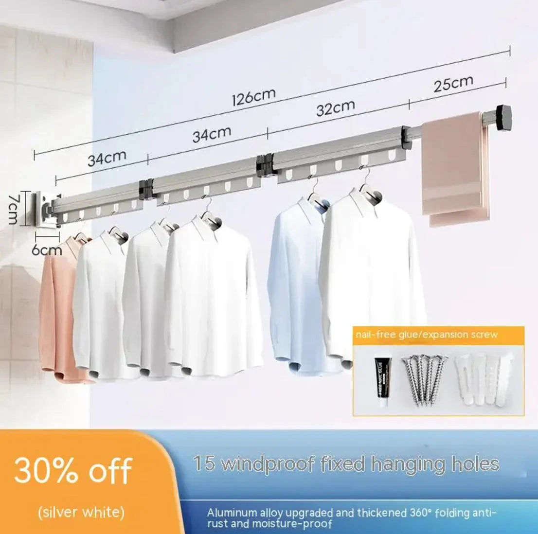 Retractable Aluminum Suction Cup Clothes Hanger Anti Spier