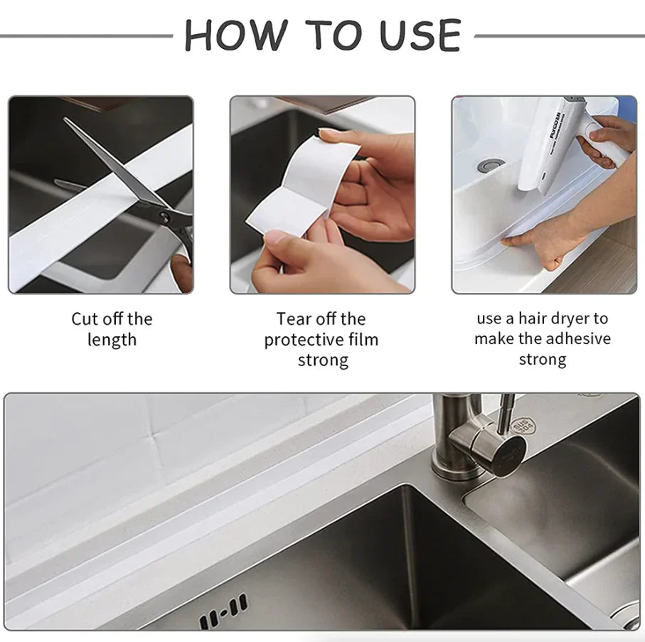 10.5FT PVC Self Adhesive Caulk Sealing Strip Tape For Kitchen Wall Sink Toilet