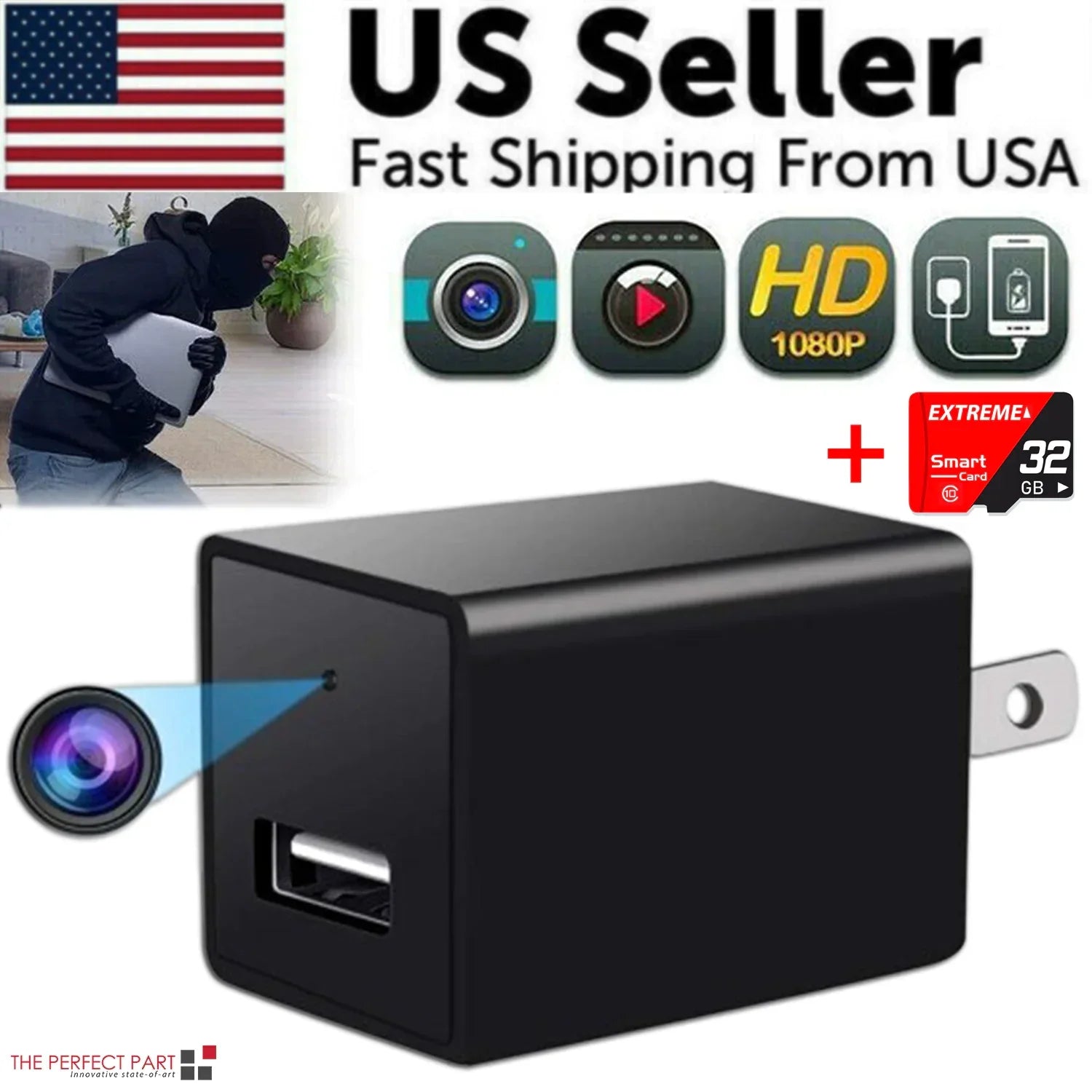 Mini Hidden Camera Home Security Nanny Cam Full HD 1080P DVR Night Vision Audio - Anti Spier 