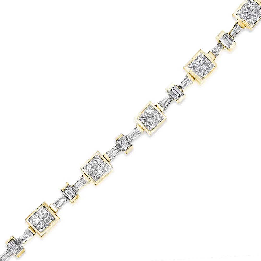 14K Yellow Gold 6 3/4 Cttw Princess and Baguette-Cut Diamond Tennis Bracelet (H-I Color, VS2-SI1 Clarity) - Size 7 - Anti Spier 