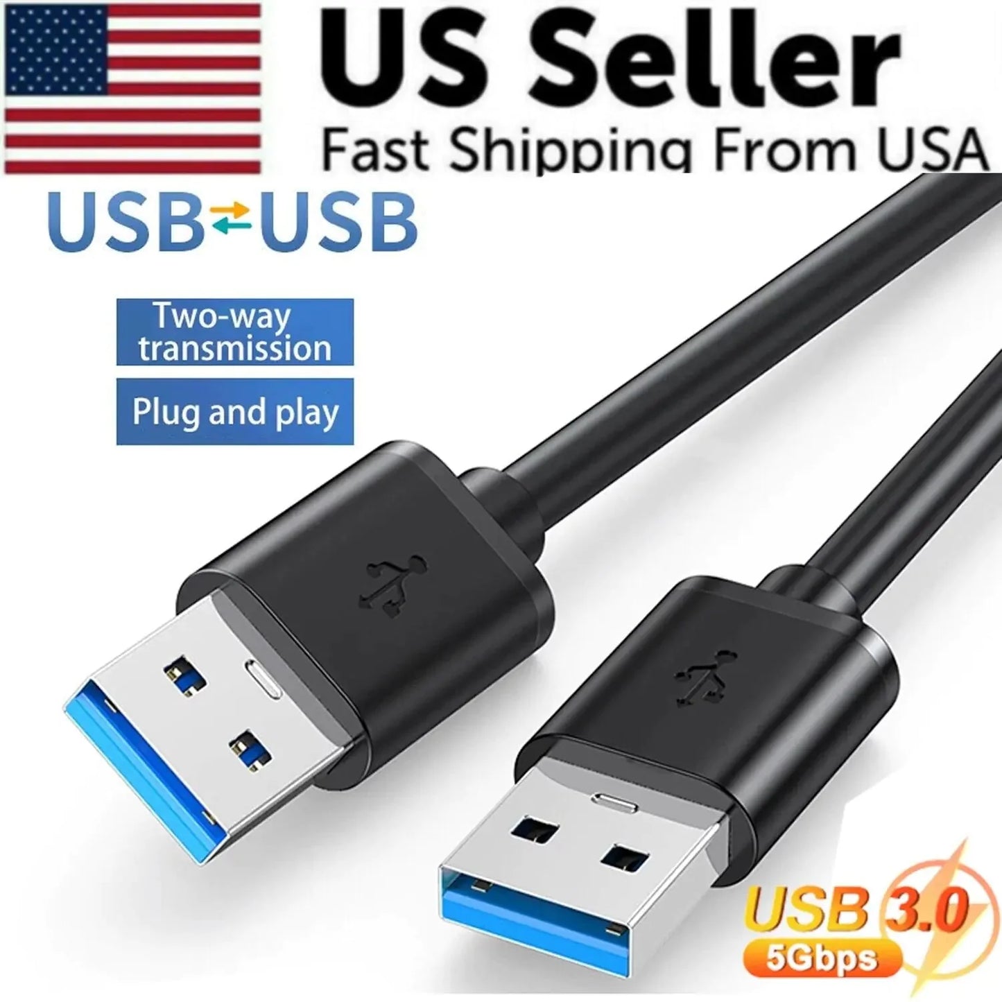 USB 3.0 A Male to A Male Cable Data Transfer Super Speed Power Charger Metal 6FT Anti Spier
