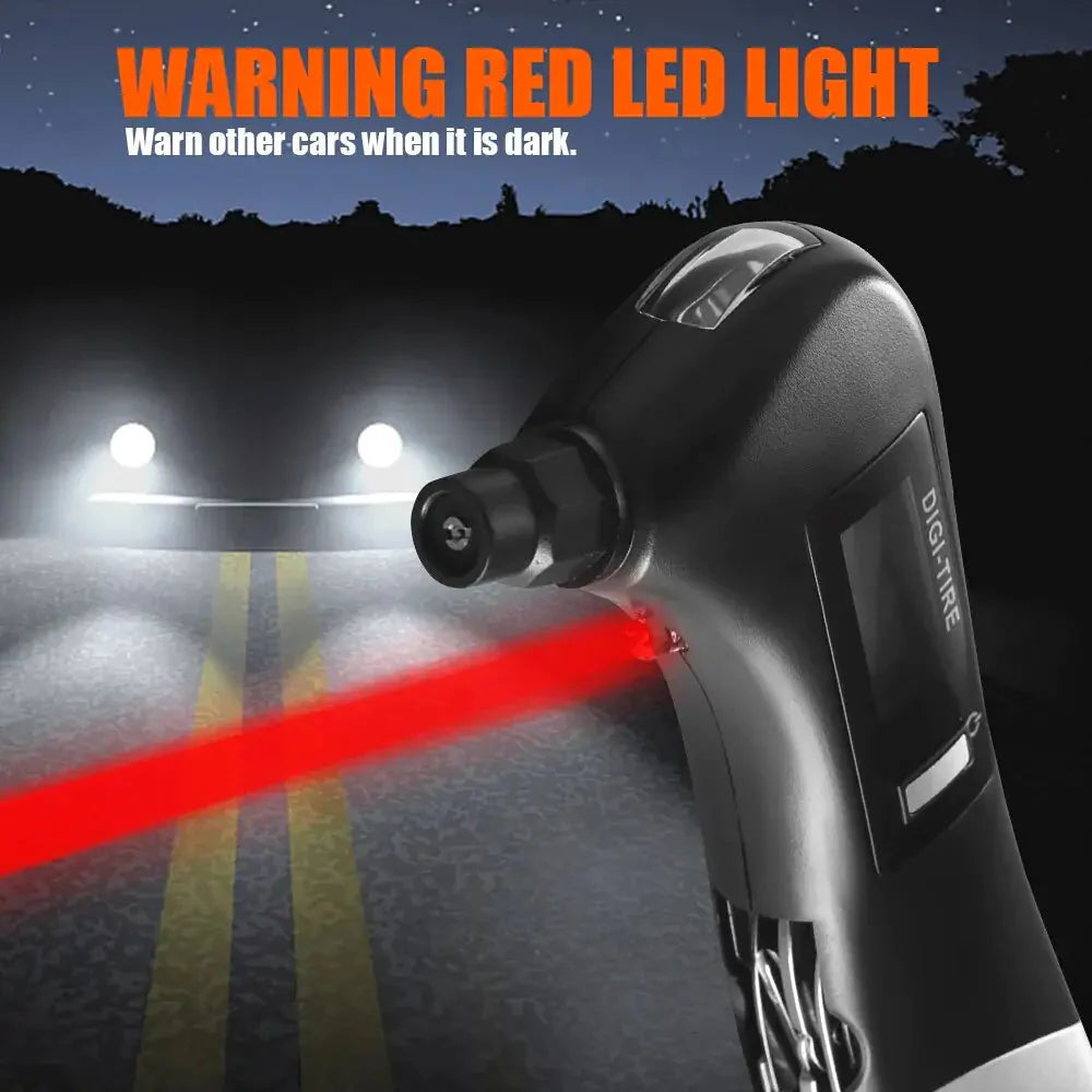 9 in 1 Digital Tire Pressure Alarm Gauge Multifunctional Tyre Pressure Sensor Tpms Systems w LED Flashlight Car Hammer Anti Spier