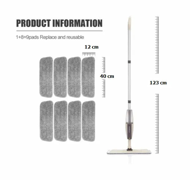 Floor Mop with Reusable Microfiber Pads Anti Spier