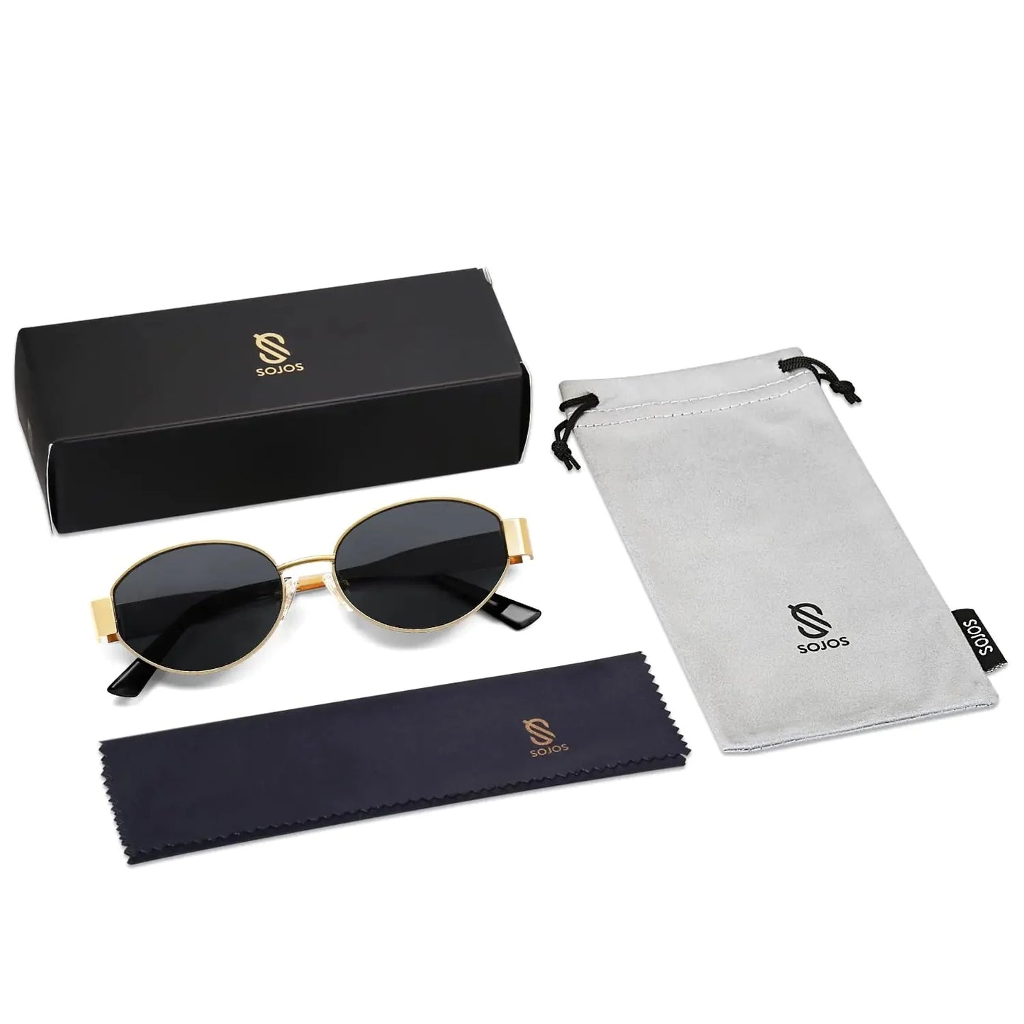 SOJOS Retro Oval Sunglasses for Women Men Trendy Sun Glasses Classic Shades UV400 Protection SJ1217 Gold/Grey Anti Spier