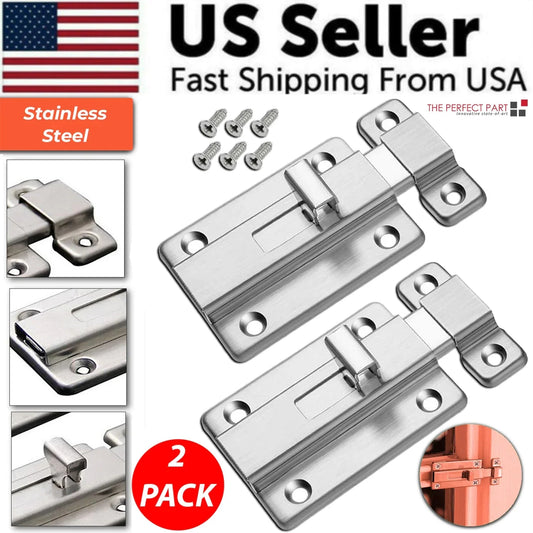 2Pcs Stainless Steel Latch Sliding Silver Doors Lock Keyless Door Bolt For Doors Anti Spier