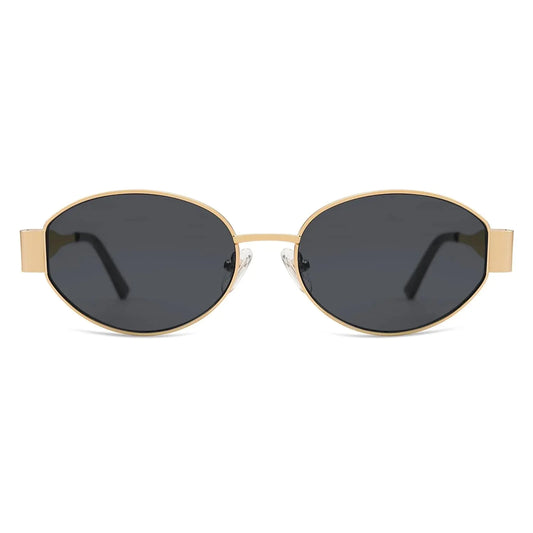 SOJOS Retro Oval Sunglasses for Women Men Trendy Sun Glasses Classic Shades UV400 Protection SJ1217 Gold/Grey Anti Spier