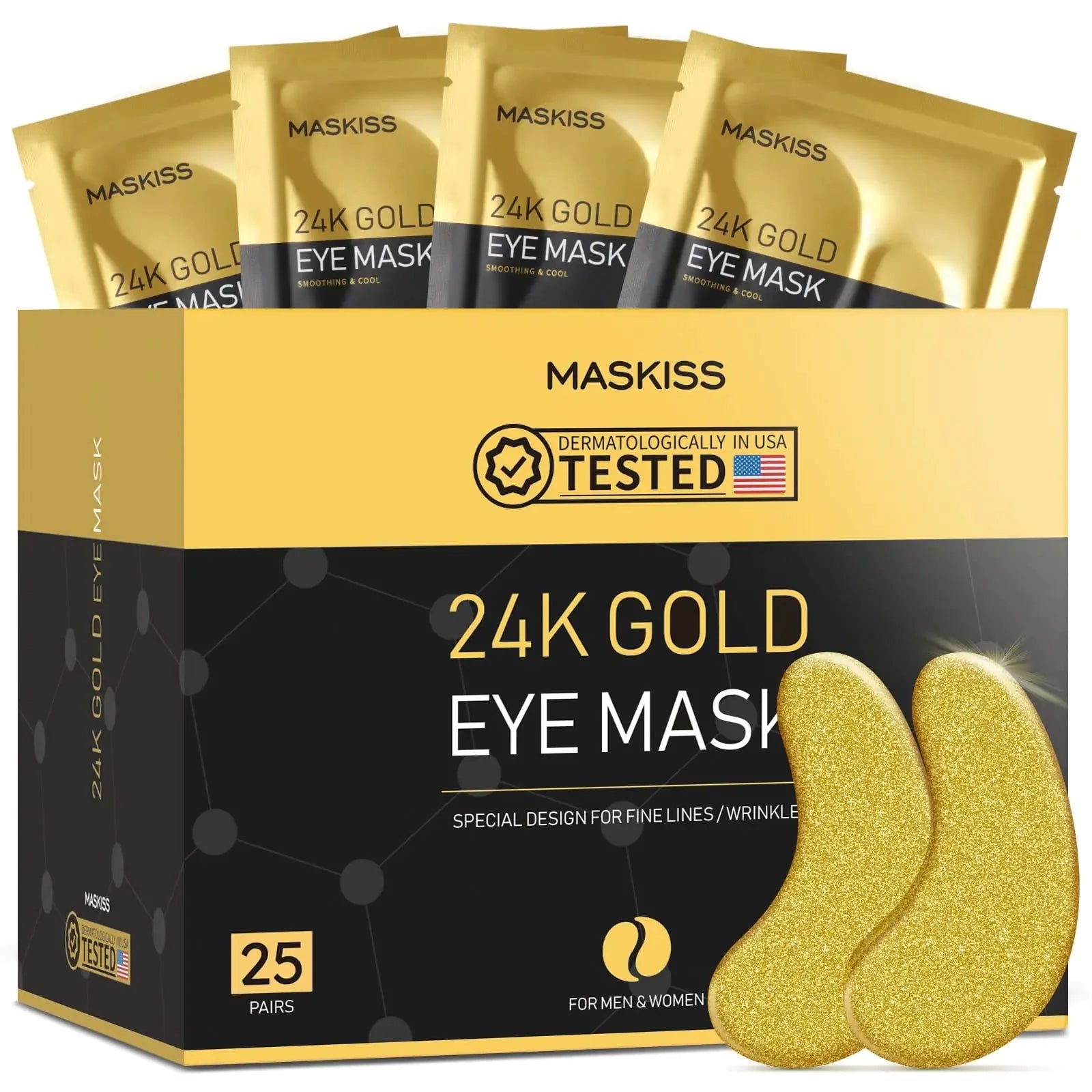 24k Gold Under Eye Patches (50 Pairs), eye mask, Collagen Skin Care Products, Eye Patches for Puffy Eyes, eye masks for dark circles and puffiness 1 Count (Pack of 50) Anti Spier