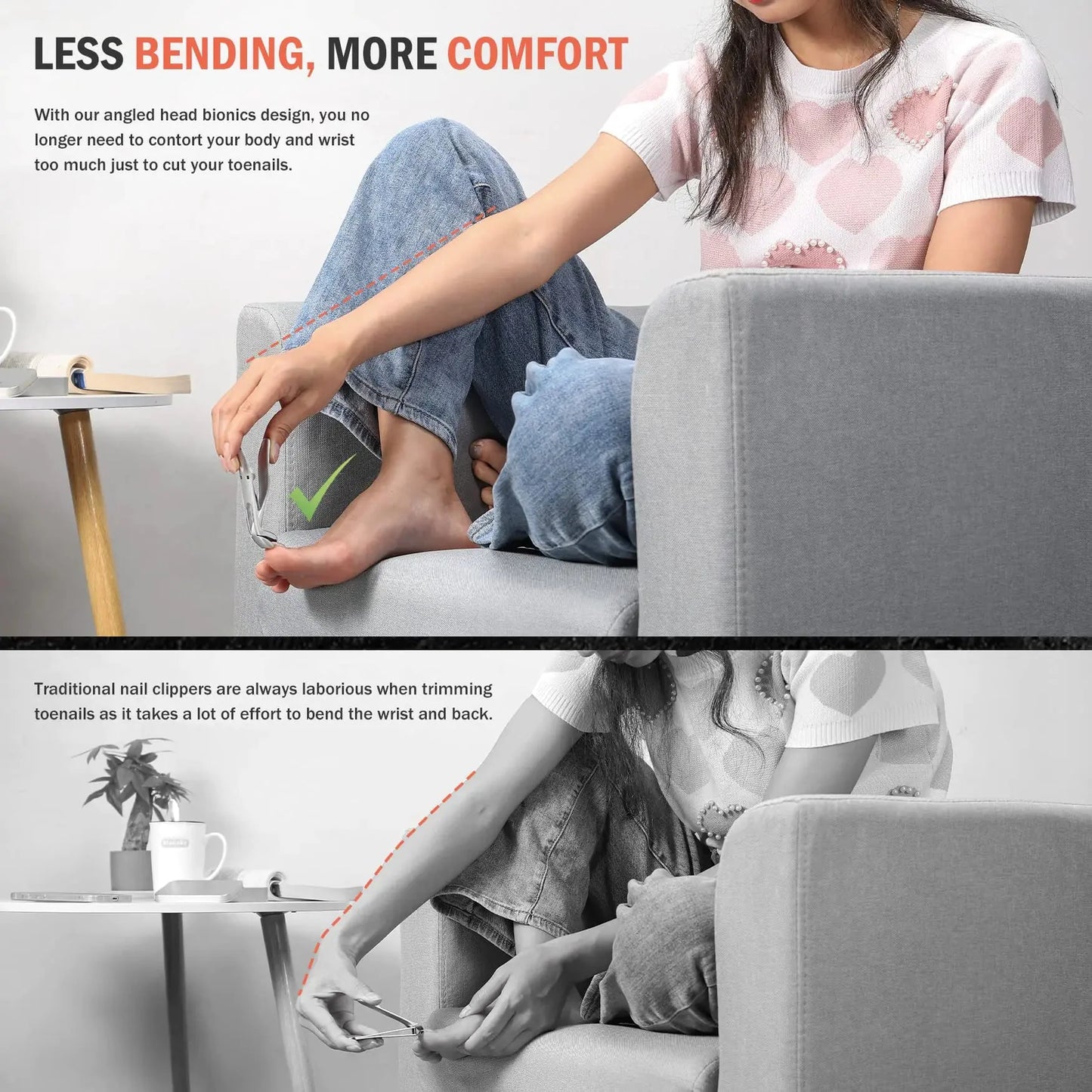 BEZOX Angled Head Nail Clippers for Seniors - Ergonomic Toenail Clipper for Thick Nails, Premium Steel Nail Cutter Trimmer with Catcher for Men and Women - Silver Small Sand Silver Anti Spier