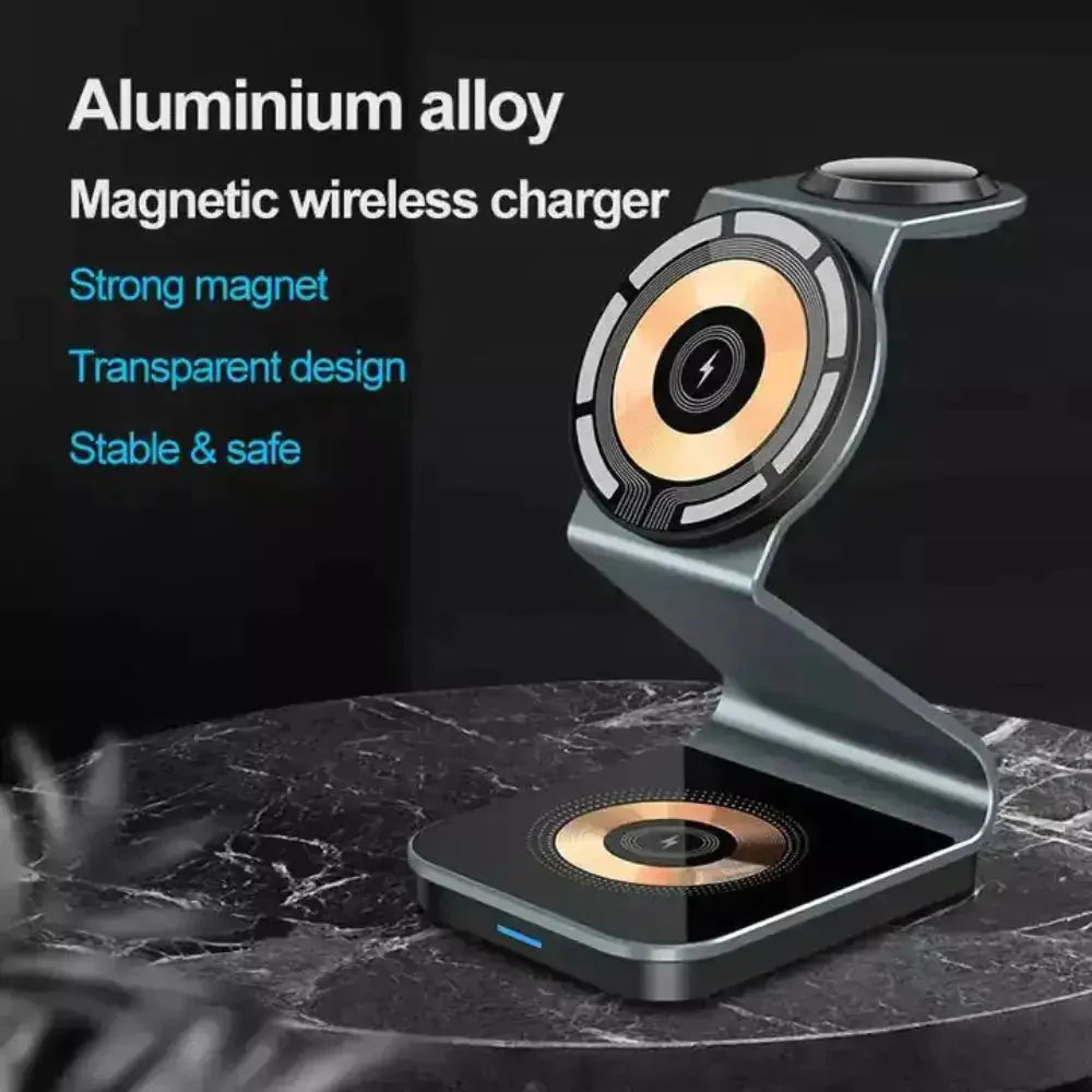 3 in 1 Transparent 15W Magnetic Wireless Charger Pad holder Anti Spier