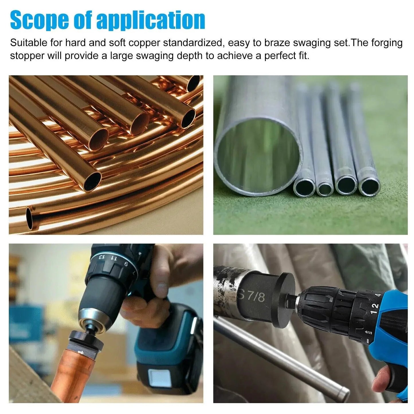 6x Swaging Tool Drill Bit Set Air Conditioner Copper Pipe Flaring Tube Expander Anti Spier