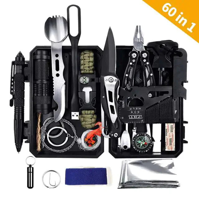 Emergency Survival Gear Kits 60 in 1 Outdoor Gear Tools Box Kit Set Anti Spier