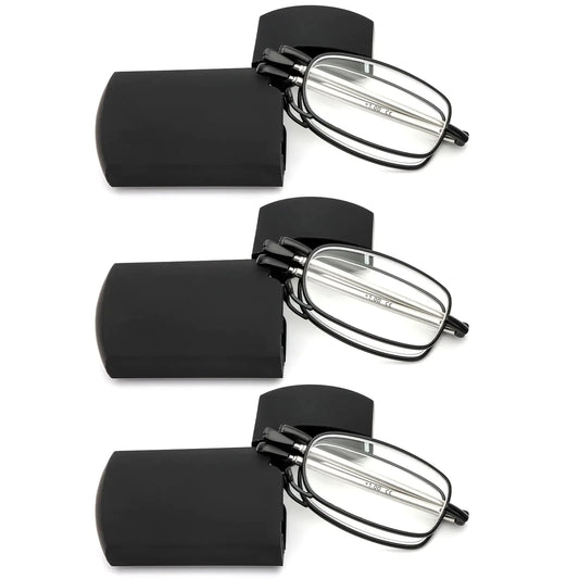 3 Pack Folding Reading Glasses for Men Women Blue Light Blocking Computer Readers Spring Hinge with Small Compact Case Black 2.75 Anti Spier