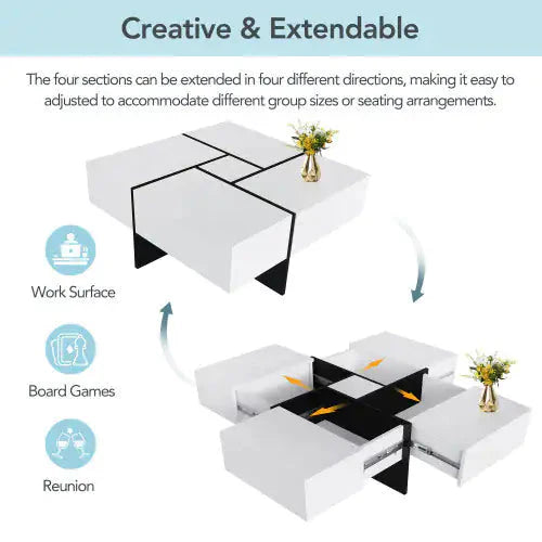 Unique Design Coffee Table With 4 Hidden Storage Compartments Anti Spier