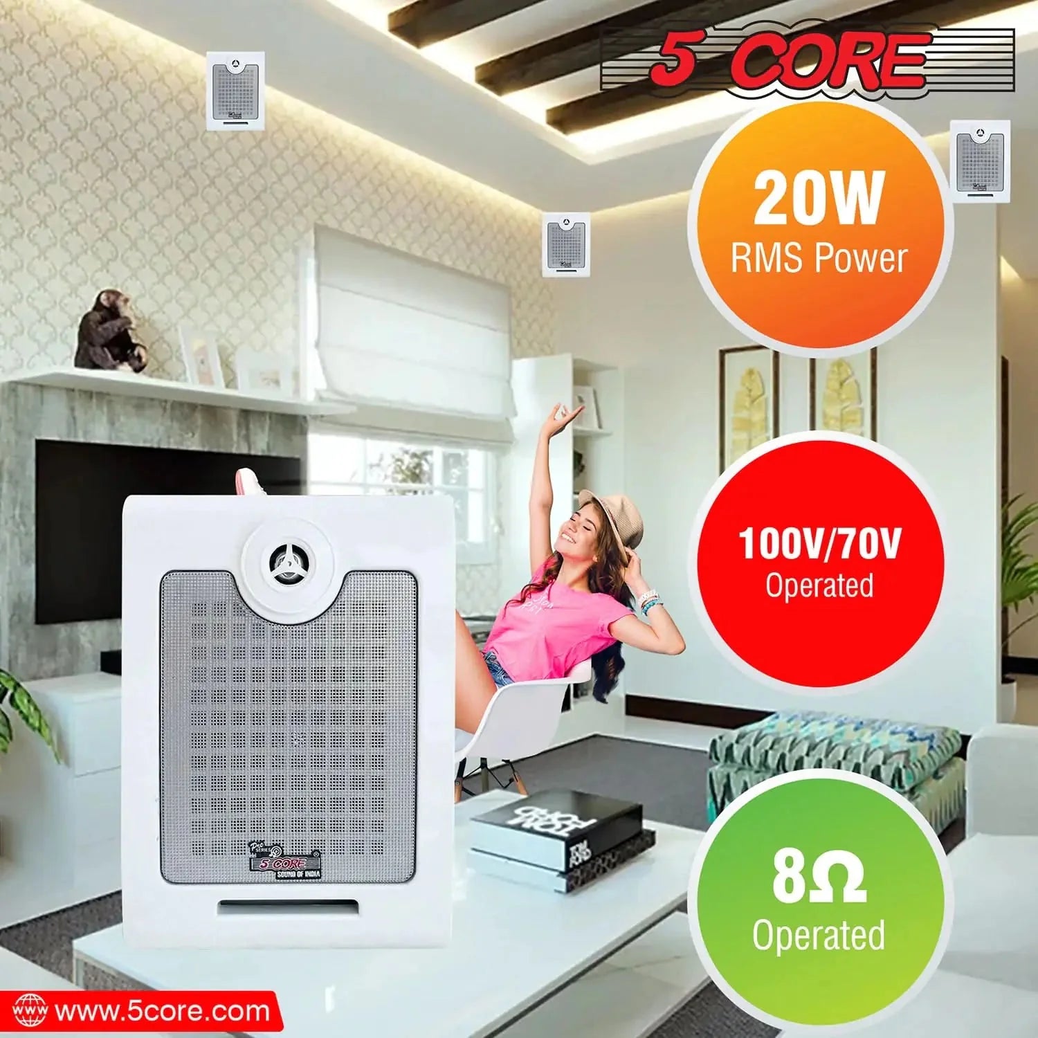 5Core Outdoor Speakers Stereo In Wall 500W Peak Passive Home Audio System Anti Spier