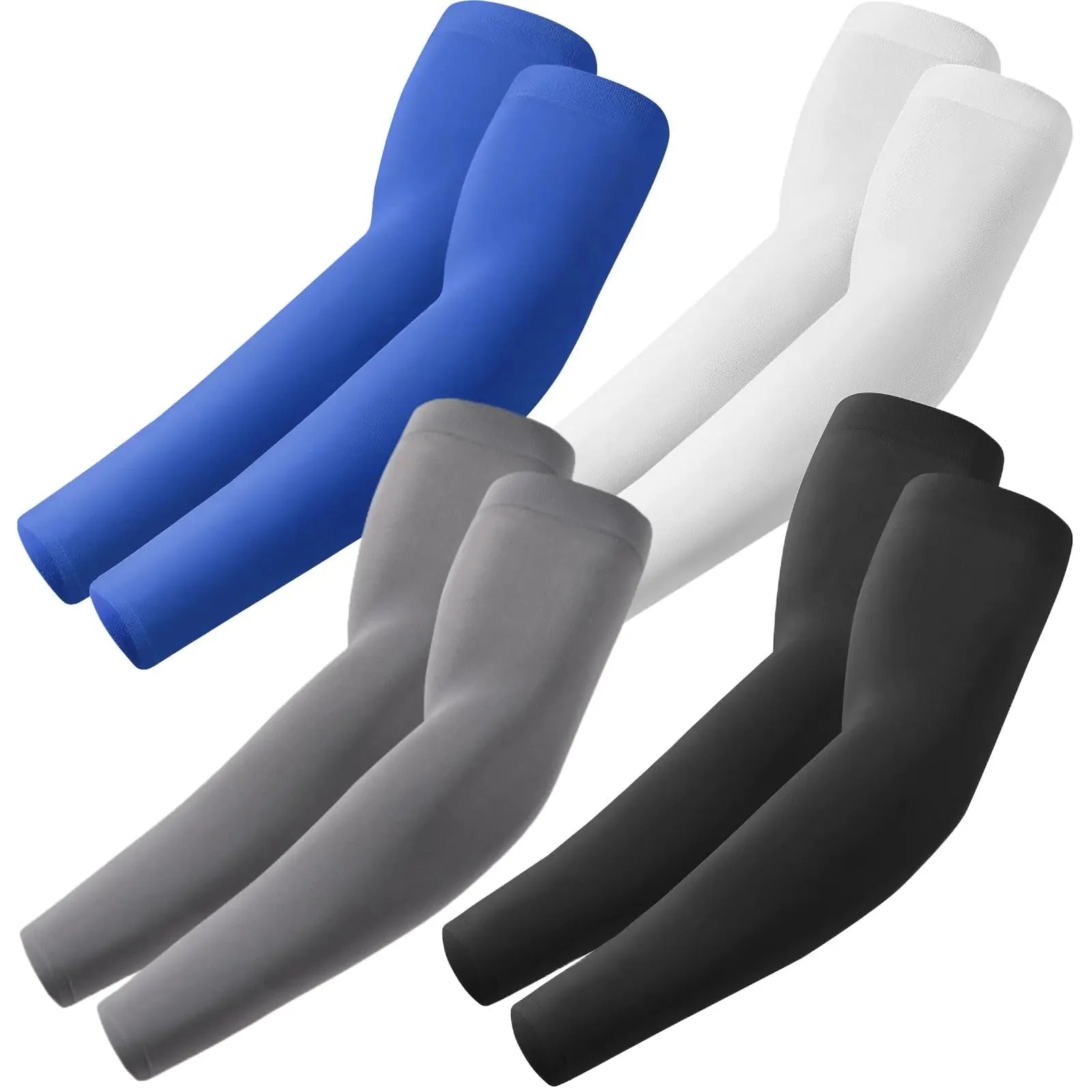 Arm Sleeves, Cooling UV Sun Protection Sports Compression for Men/Women 4 Pairs - Black+white+dark Gray+blue Anti Spier