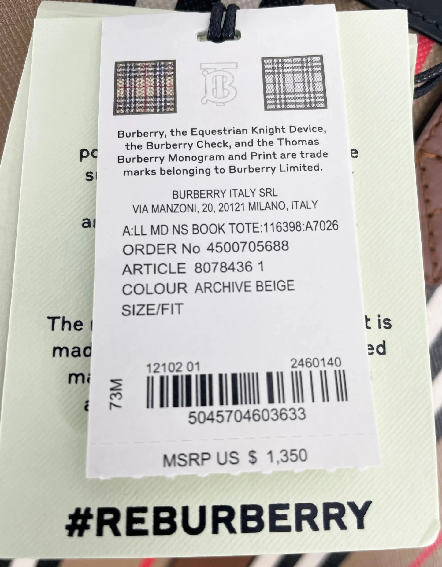 Burberry Medium NS Book Tote Bag Purse Anti Spier