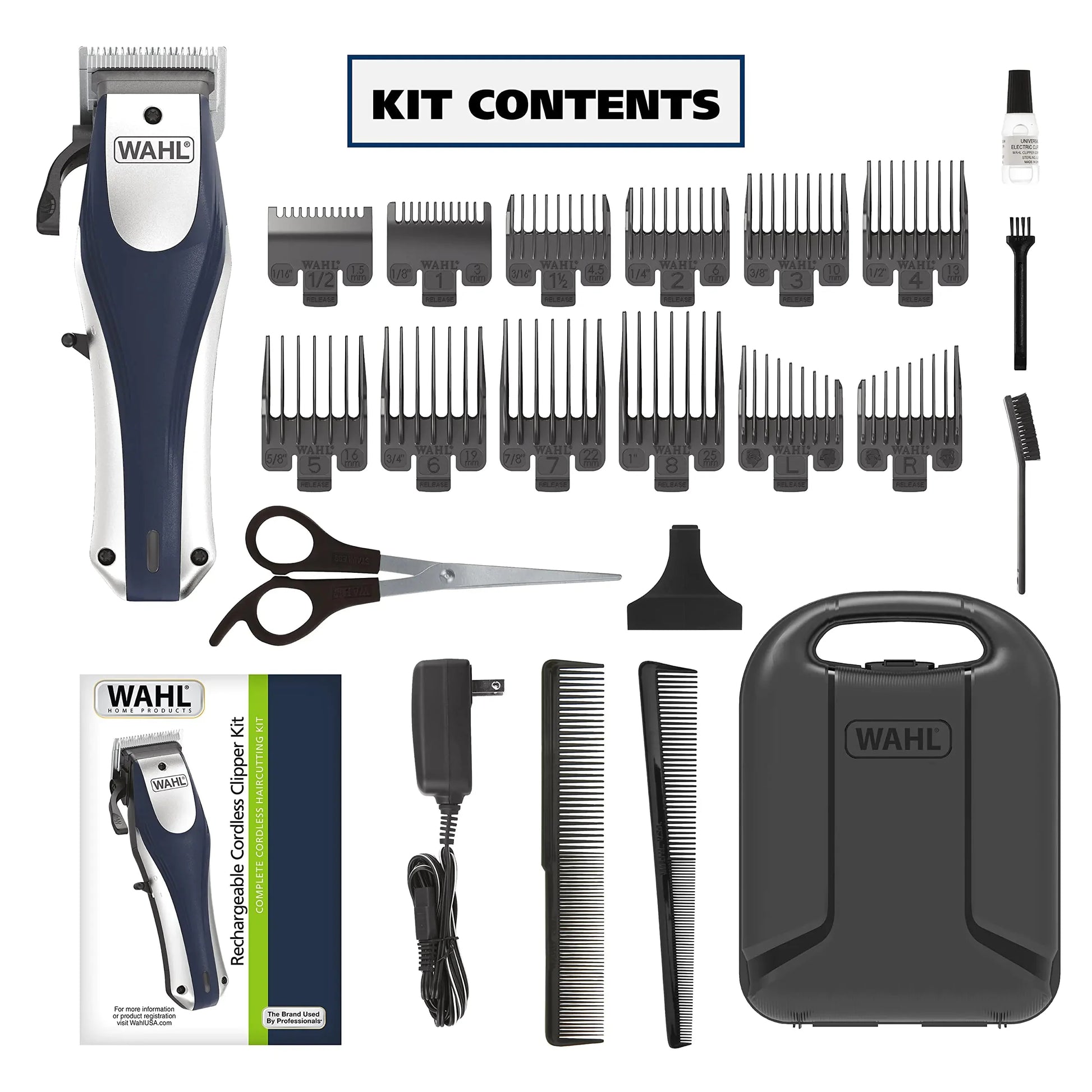 Wahl Lithium Ion Pro Rechargeable Cordless Hair Clippers for Men, Woman, & Children with Smart Charge Technology for Convenient at Home Haircutting - Model 79470 Sliver 22 Piece Set Anti Spier