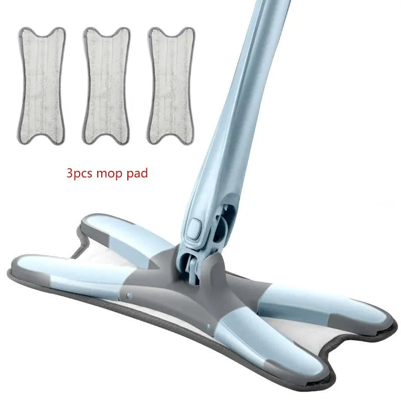 X-Type Floor Mop With 3 Pieces Reusable Microfiber Anti Spier