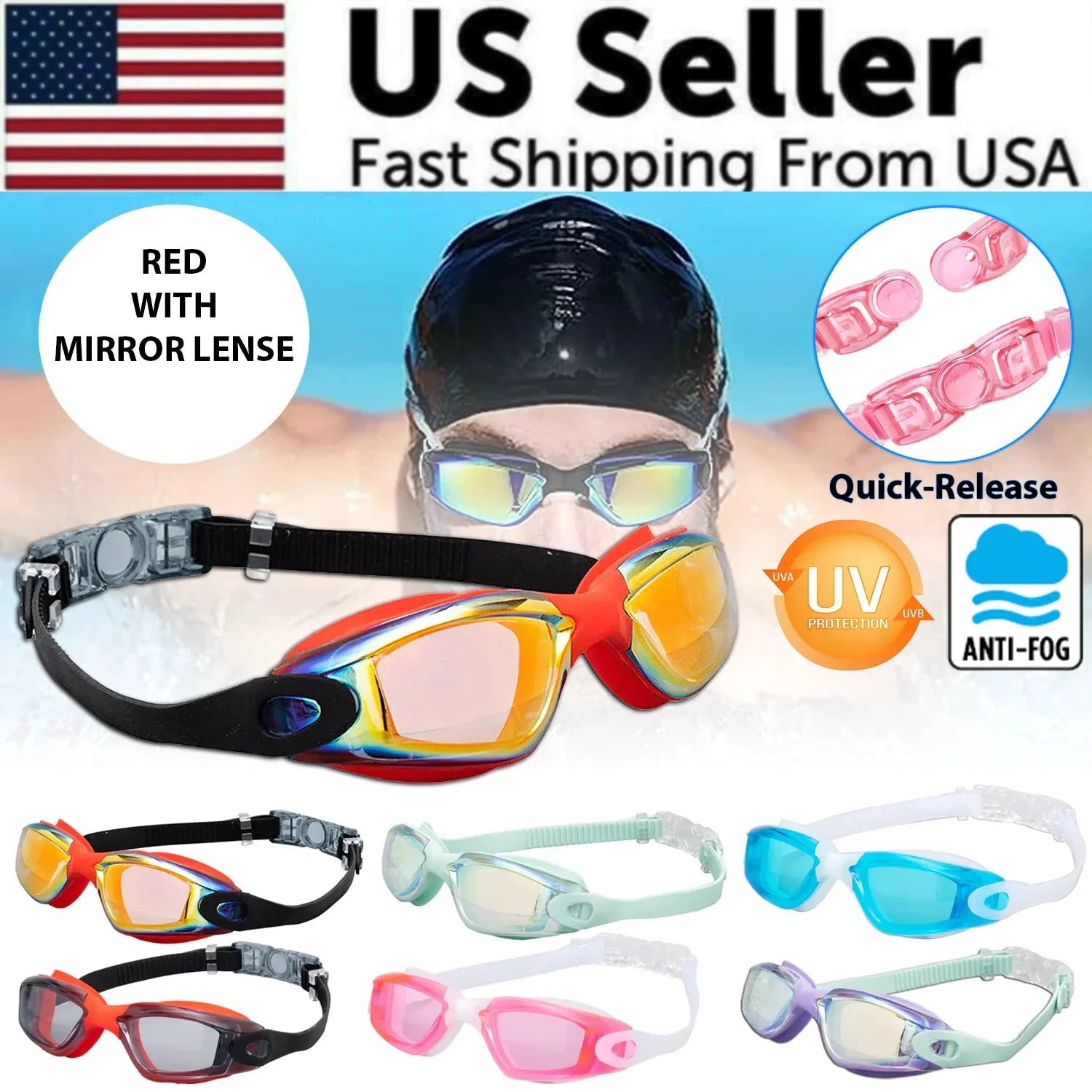 Clear Comfortable Swimming Goggles UV- Anti-Fog Swim Glasses Mirror Adult & Kids Anti Spier