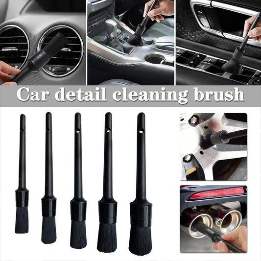5PC Car Detailing Brush Kit Boar Hair Vehicle Auto Interior For Wheel Clean Sets Anti Spier