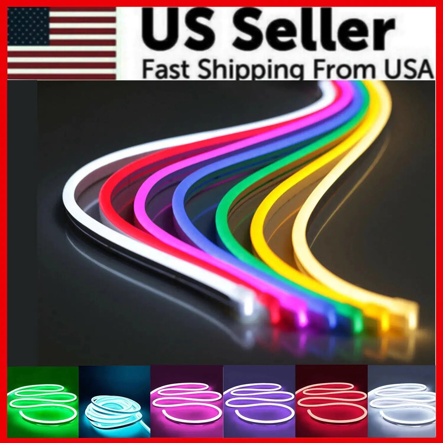 1M 2M 3M 5M 12V Flexible Sign Neon Lights Silicone Tube LED Strip Waterproof USA Anti Spier