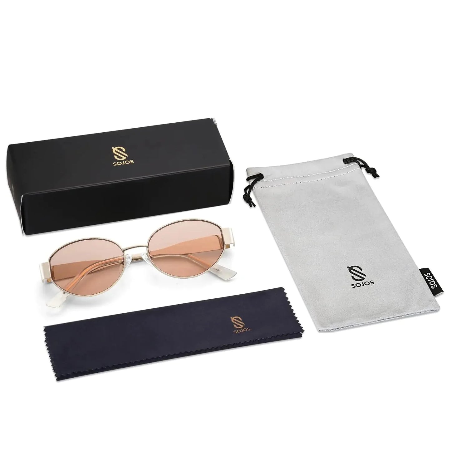 SOJOS Retro Oval Sunglasses for Women Men Trendy Sun Glasses Classic Shades UV400 Protection SJ1217 Light Gold/Light Brown Anti Spier