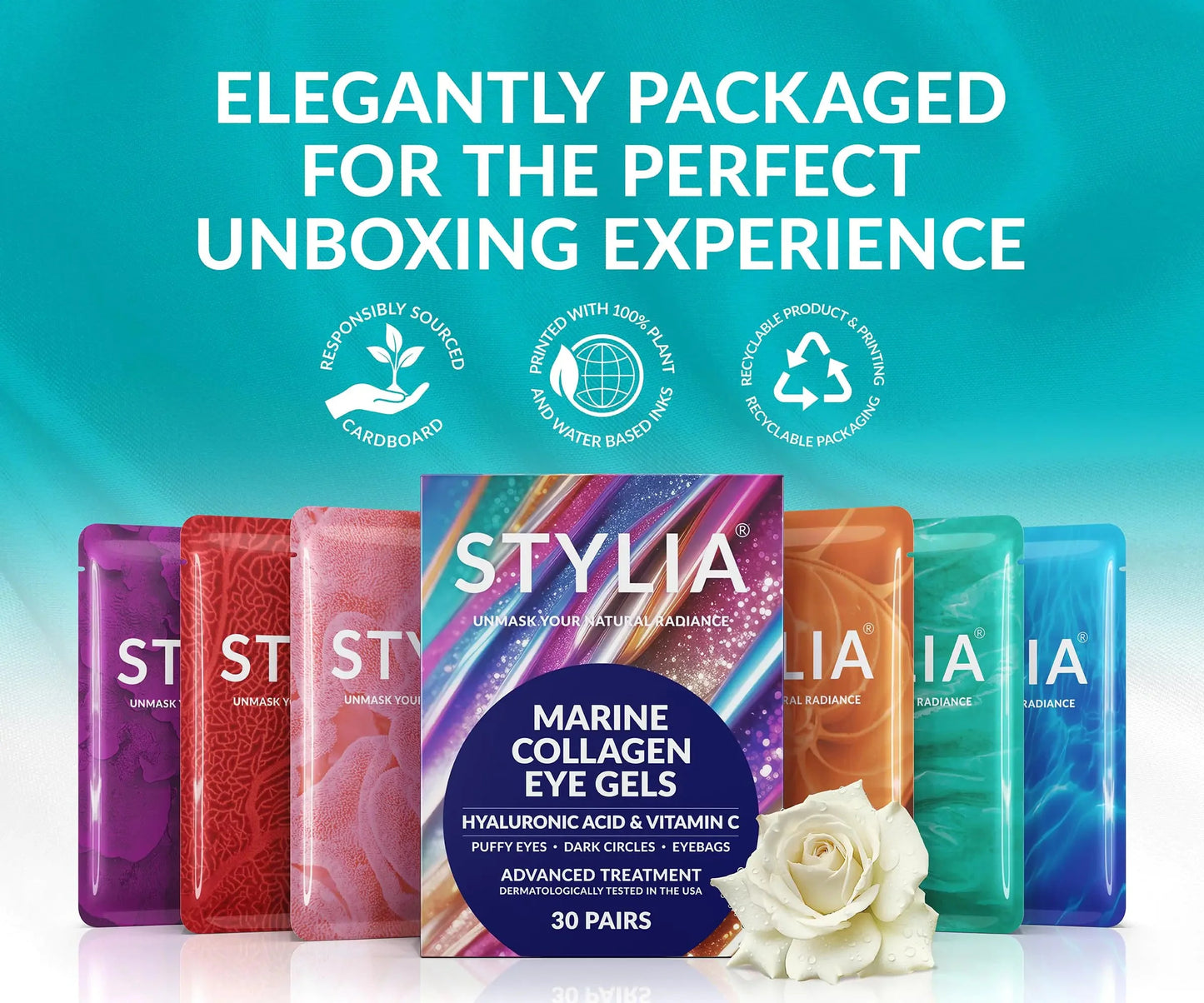 Under Eye Patches for Dark Circles and Puffy Eyes (30 Pairs), Marine Collagen Eye Mask for Puffiness with Vitamin C, Hyaluronic Acid, and Pearl Extract, Eye Gel Pads for Dark Circles and Puffiness 30 Count (Pack of 1) Anti Spier