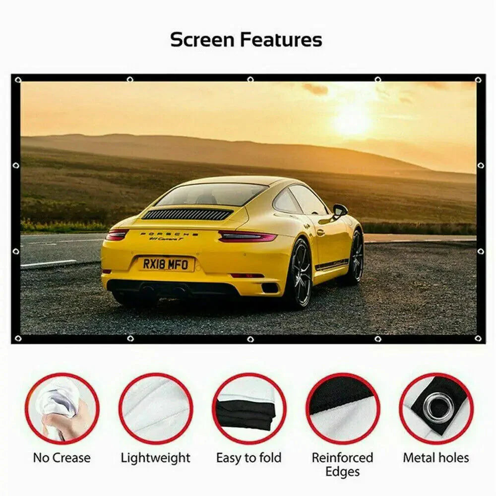 Portable Foldable Projector Screen 16:9 HD Outdoor Home Cinema Theater 3D Movie Anti Spier