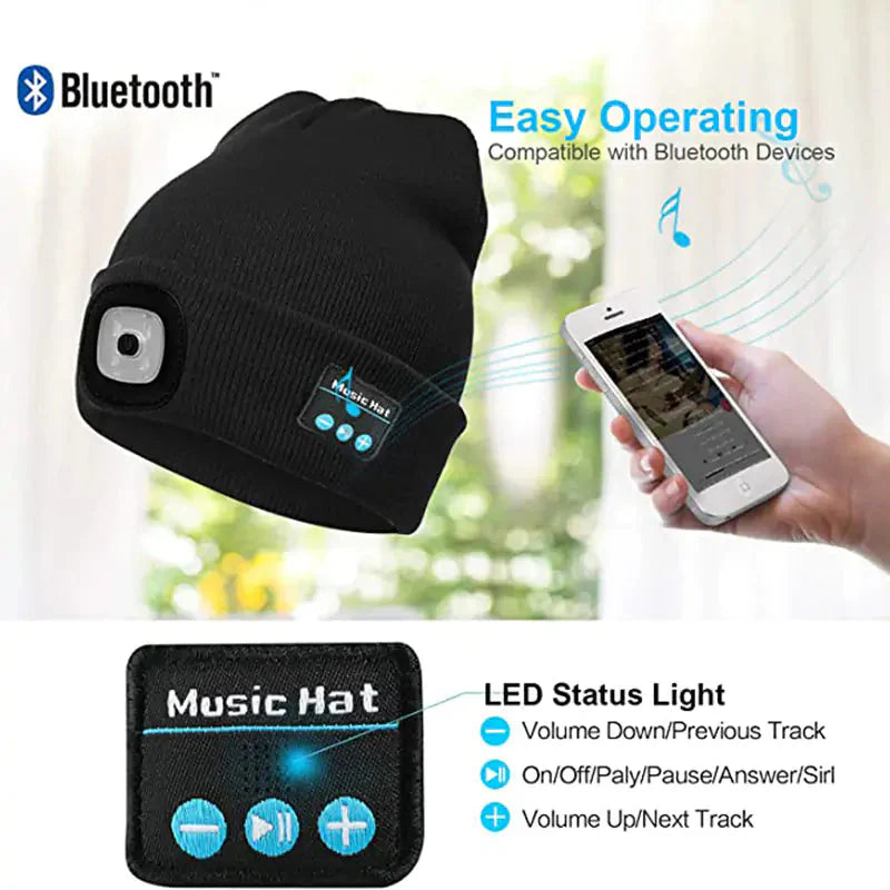 LED Hat With Stereo Headset Anti Spier